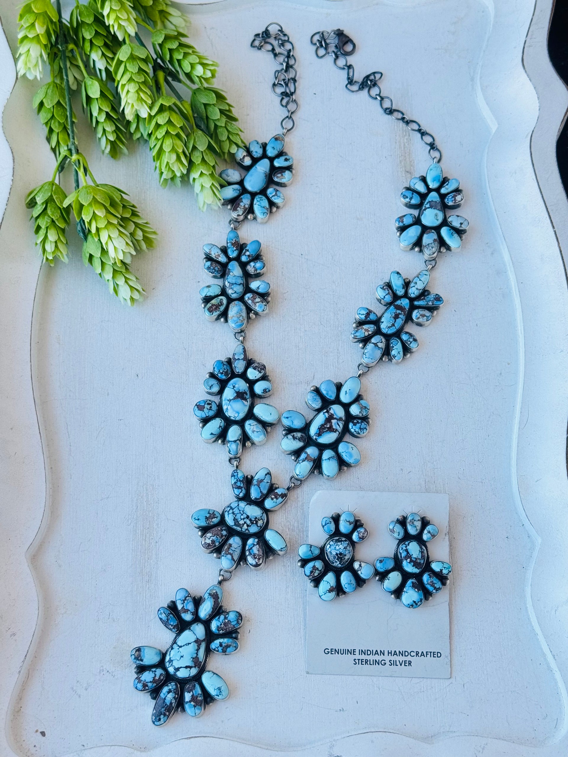 Sheryl Martinez Golden Hills Turquoise & Sterling Silver Cluster Necklace Set