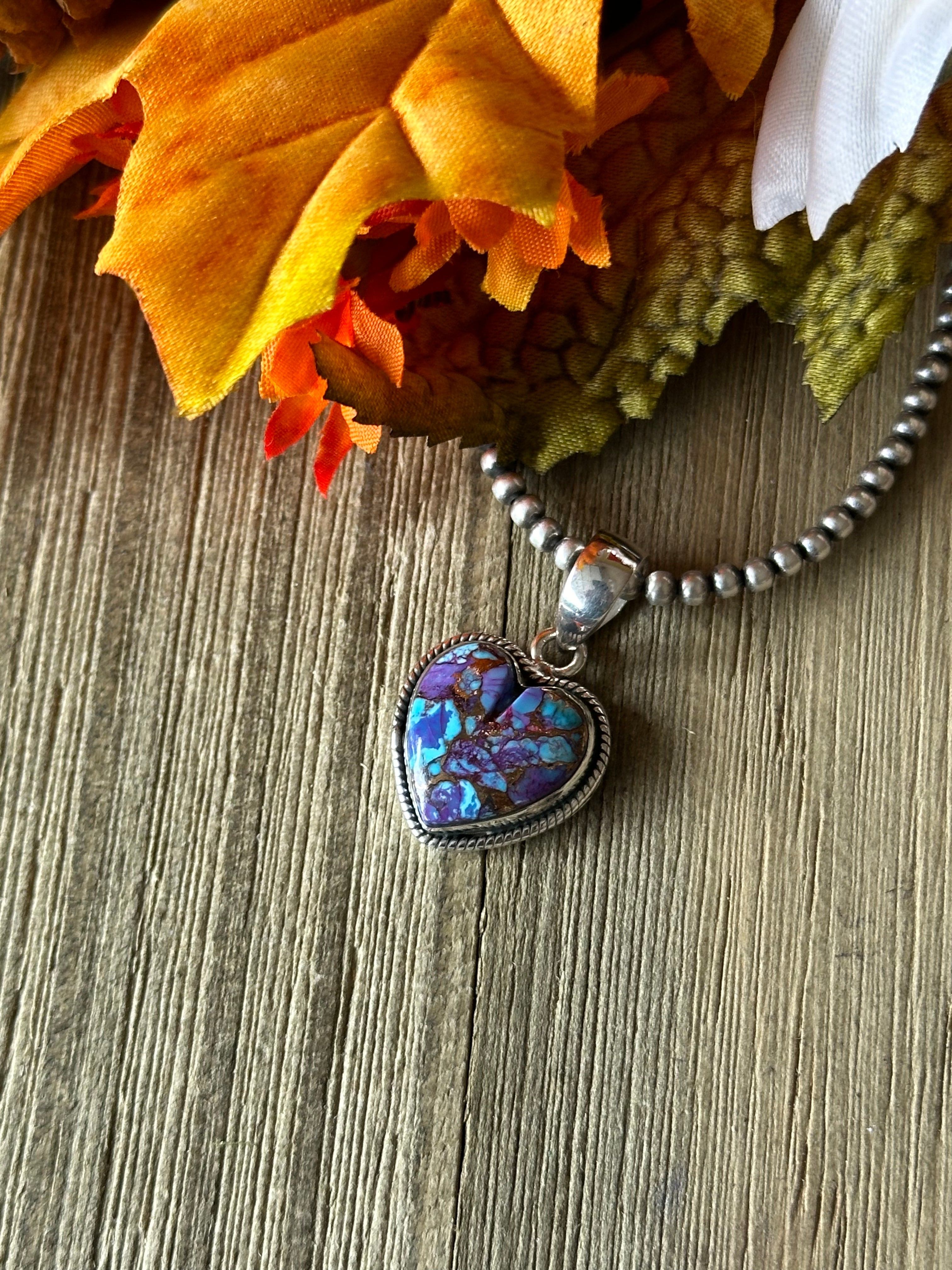 Southwest Handmade Purple Mohave Turquoise & Sterling Silver Heart Pendant