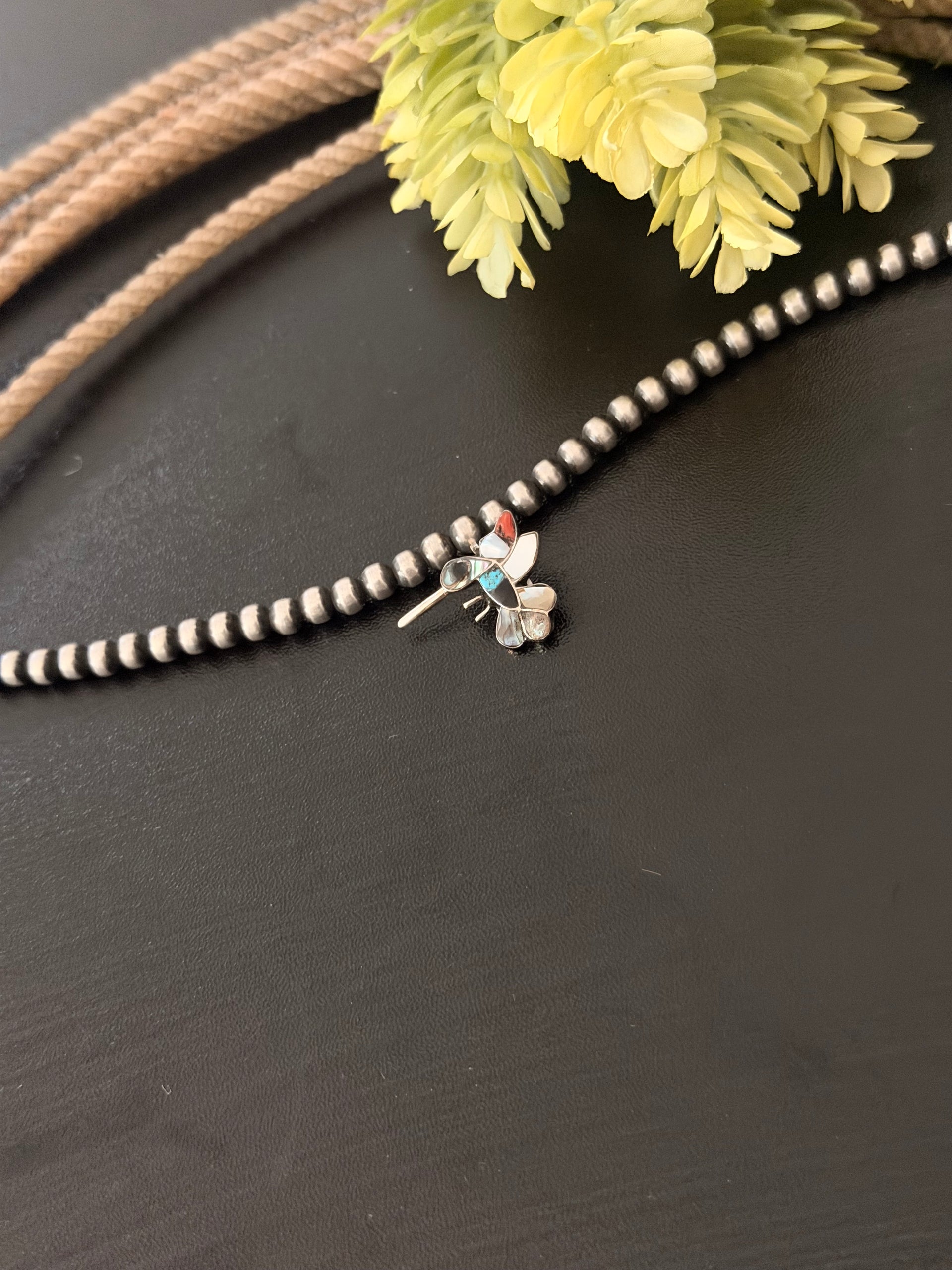 Zuni Made Multi Stone & Sterling Silver Inlay Hummingbird Pendant