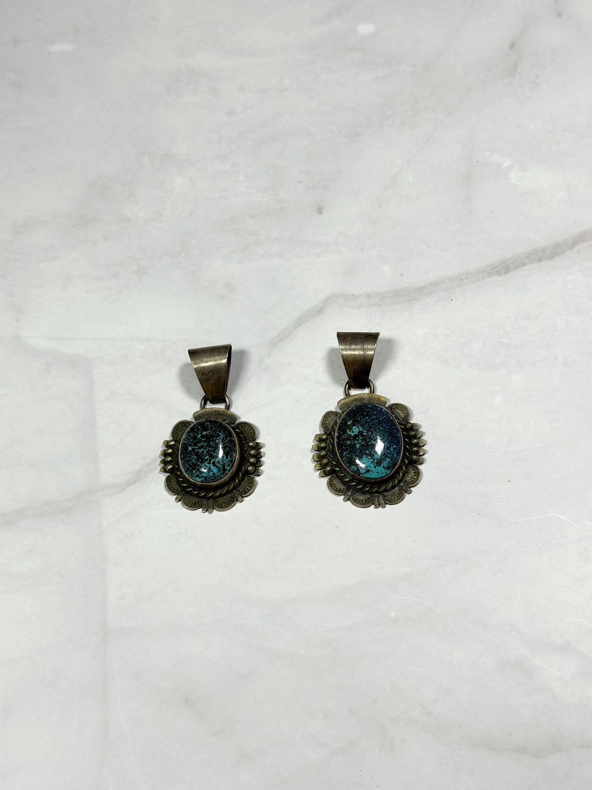 Navajo Made Blue Moon Turquoise & Sterling Silver Pendant