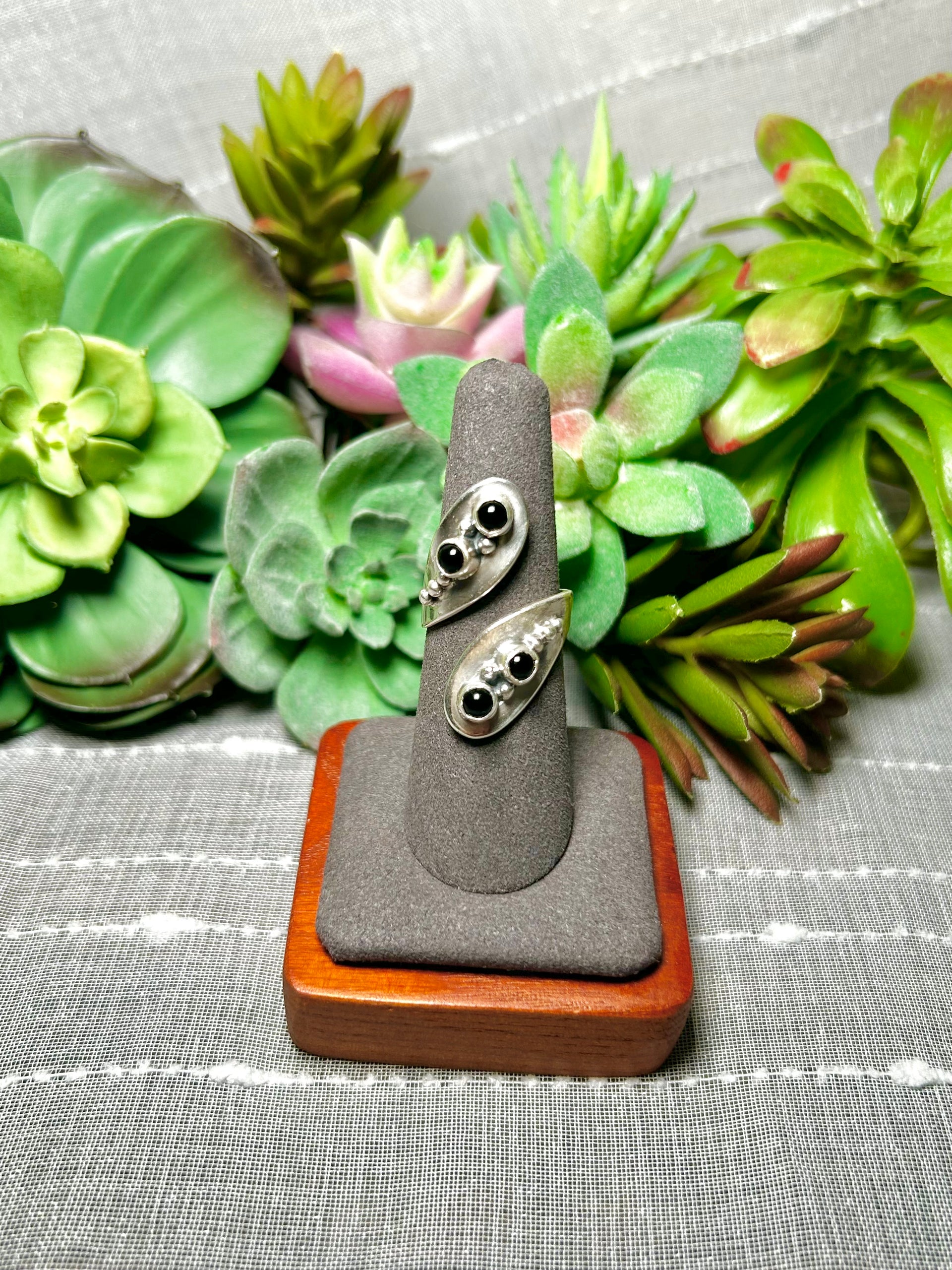 Navajo Made Onyx & Sterling Silver Adjustable Ring