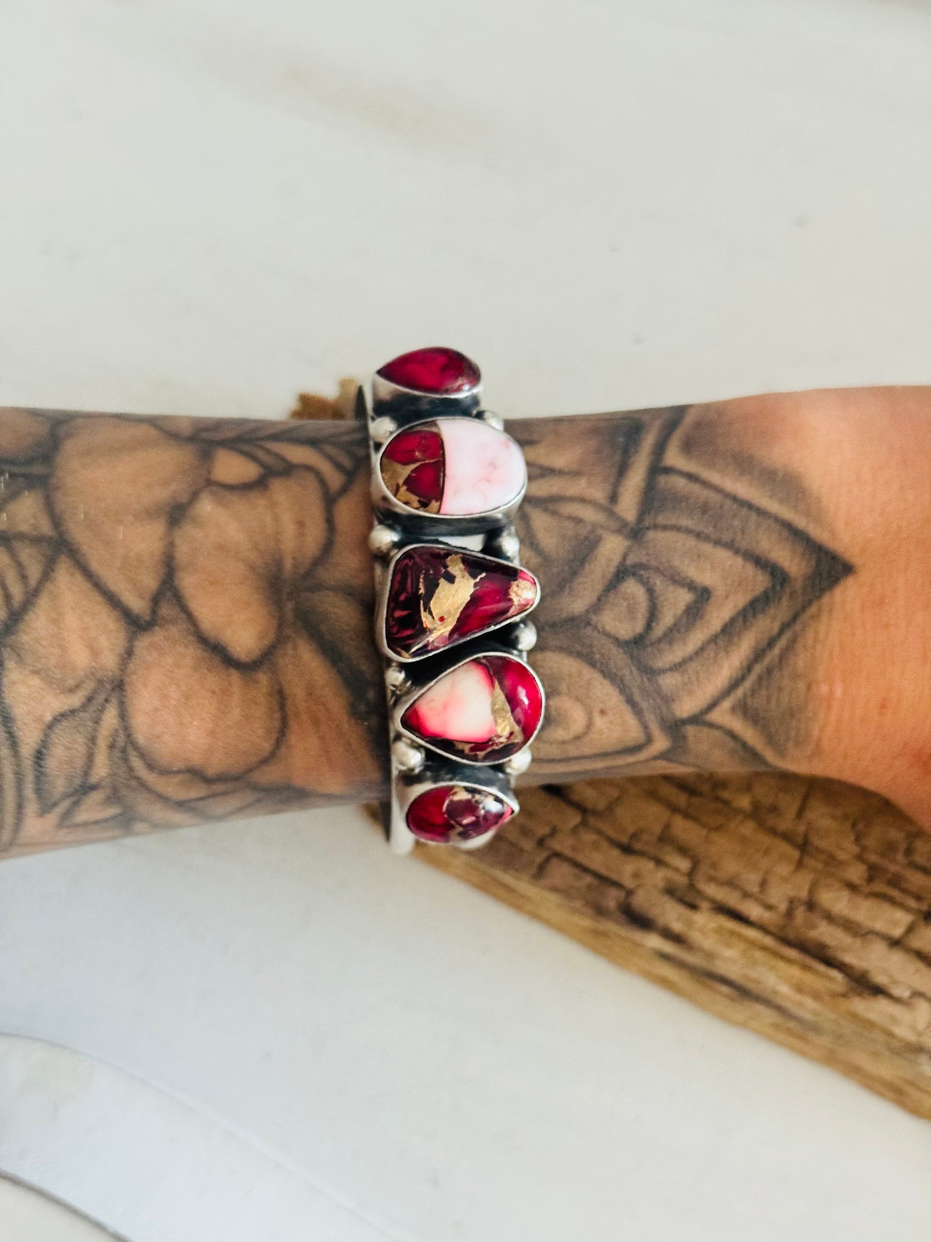 Augustine Largo Rose Dahlia Composite & Sterling Silver Cuff Bracelet