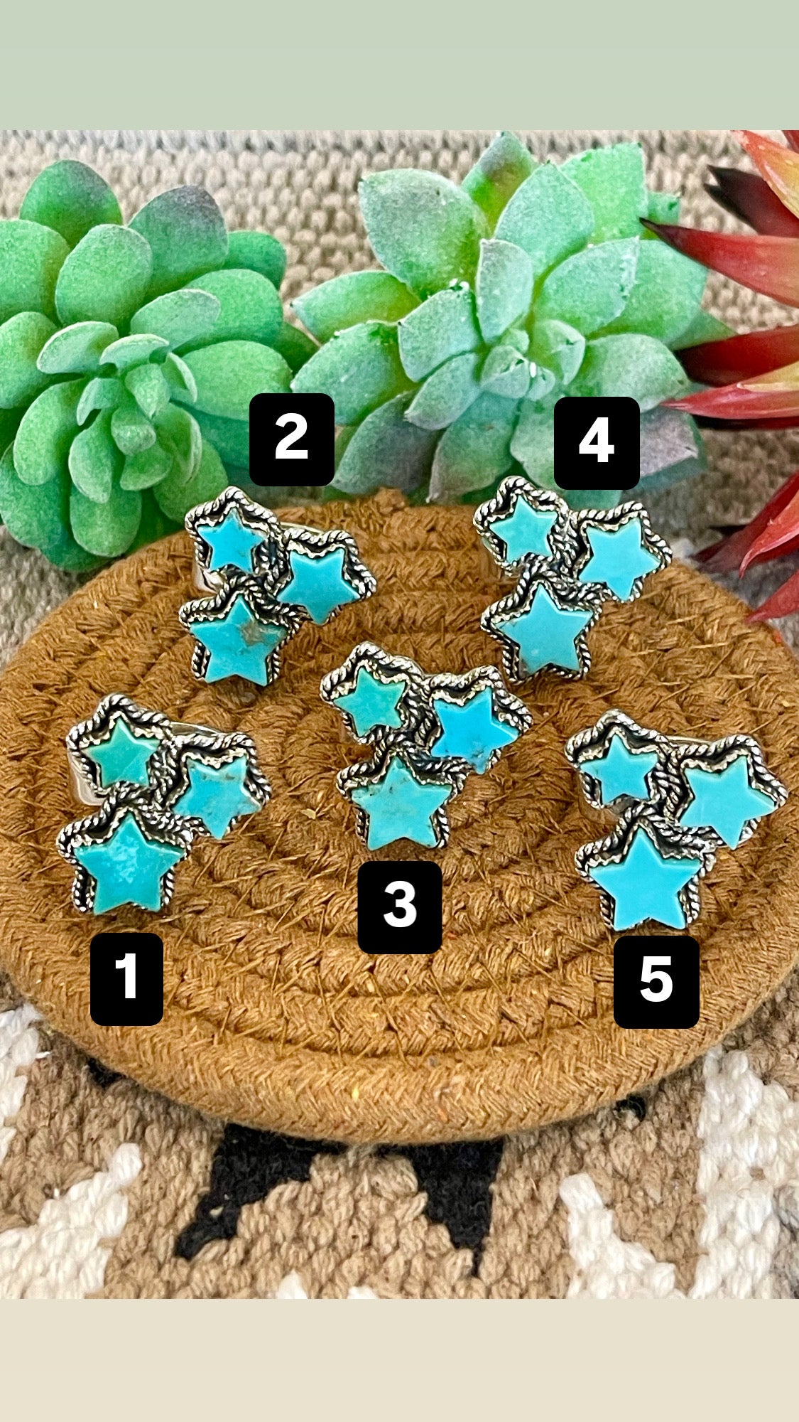 Southwest Handmade Kingman Turquoise & Sterling Silver Adjustable Star Ring