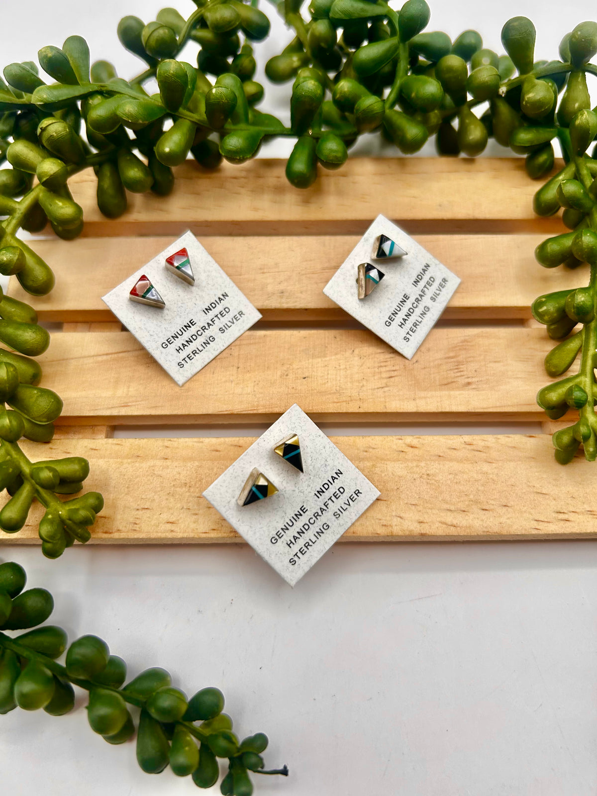 Zuni Made Multi Stone & Sterling Silver Post Earrings