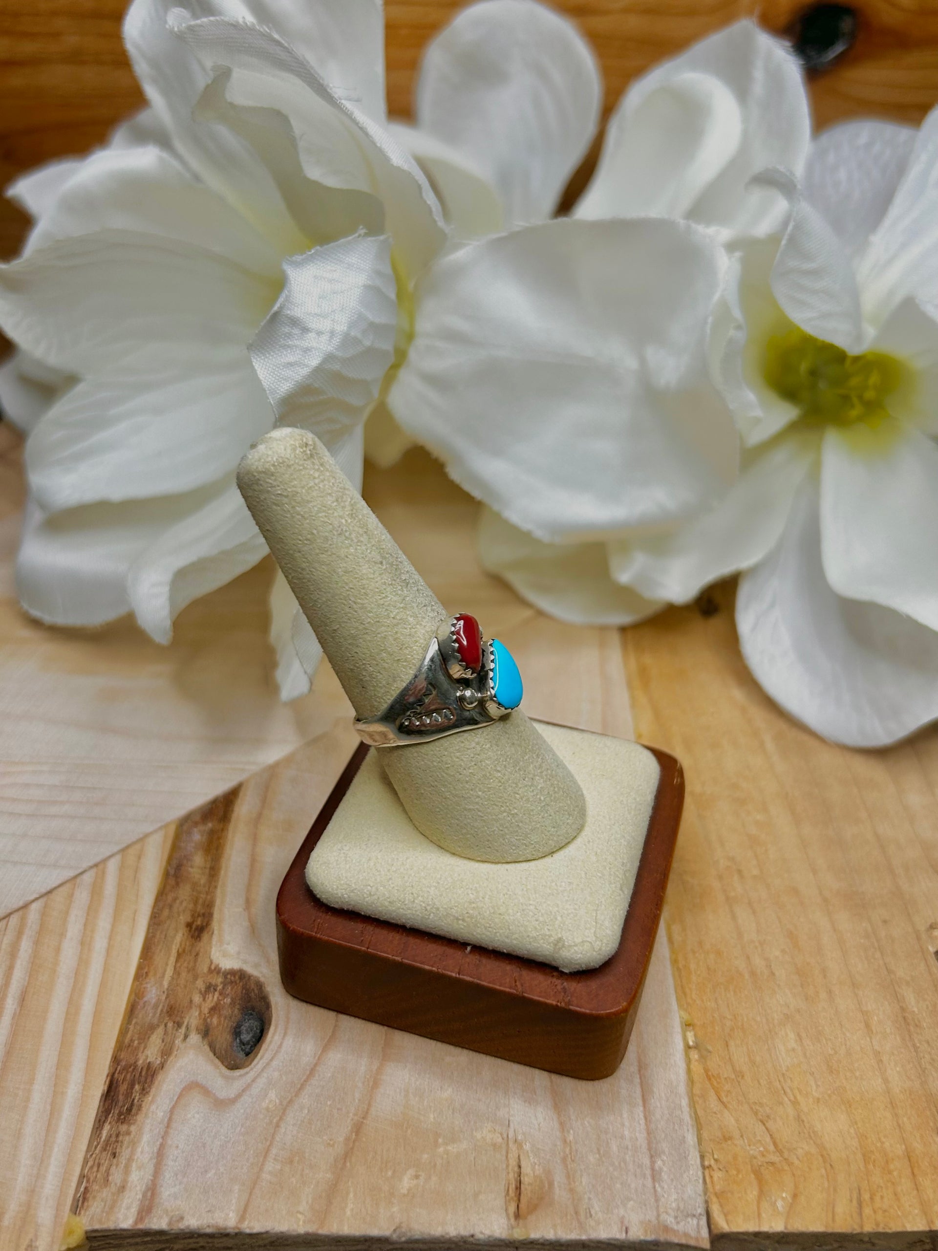 Navajo Made Multi Stone & Sterling Silver Cluster Ring Size 8.5