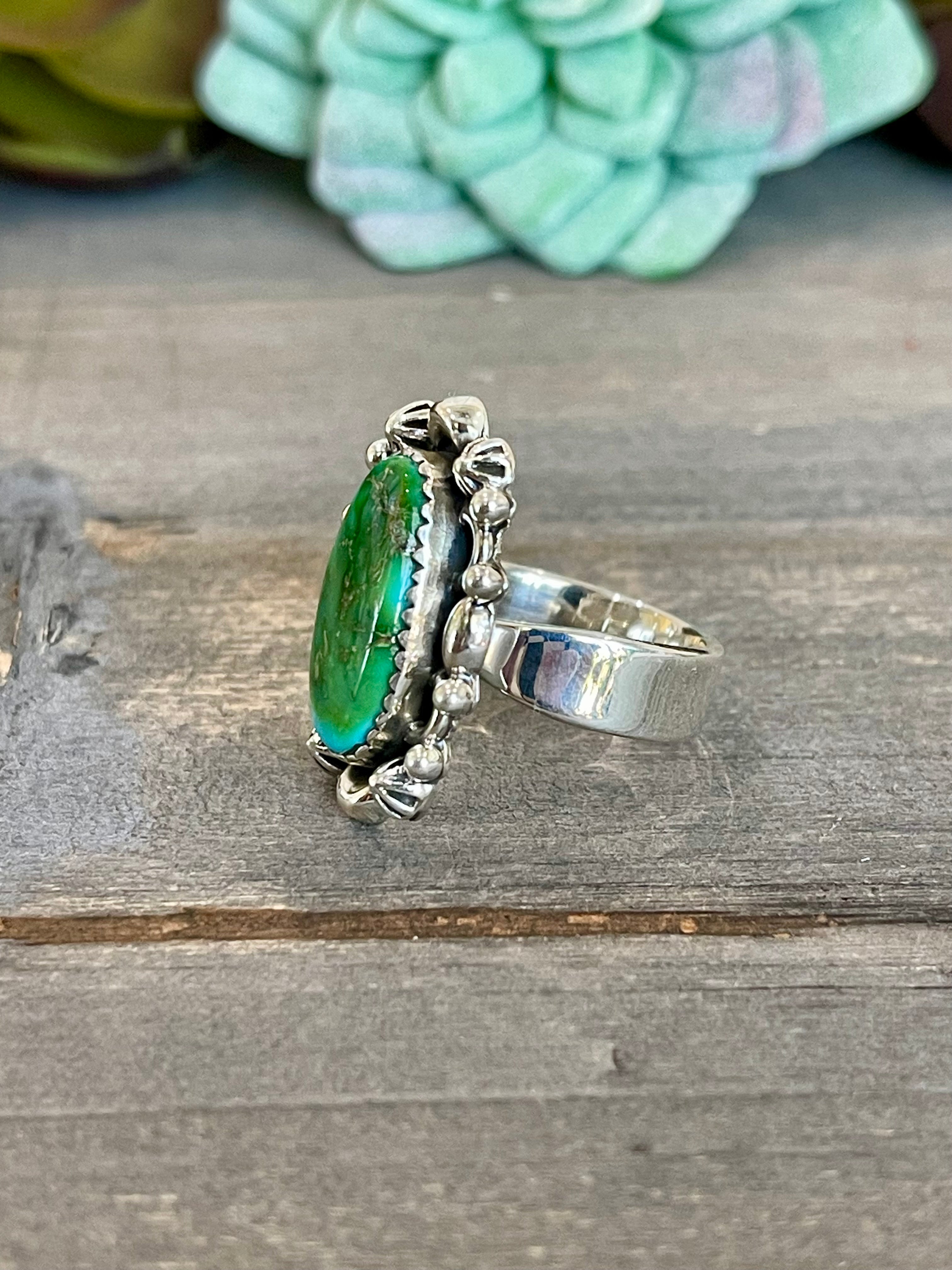 Southwest Handmade Sonoran Mountain Turquoise & Sterling Silver Adjustable Ring