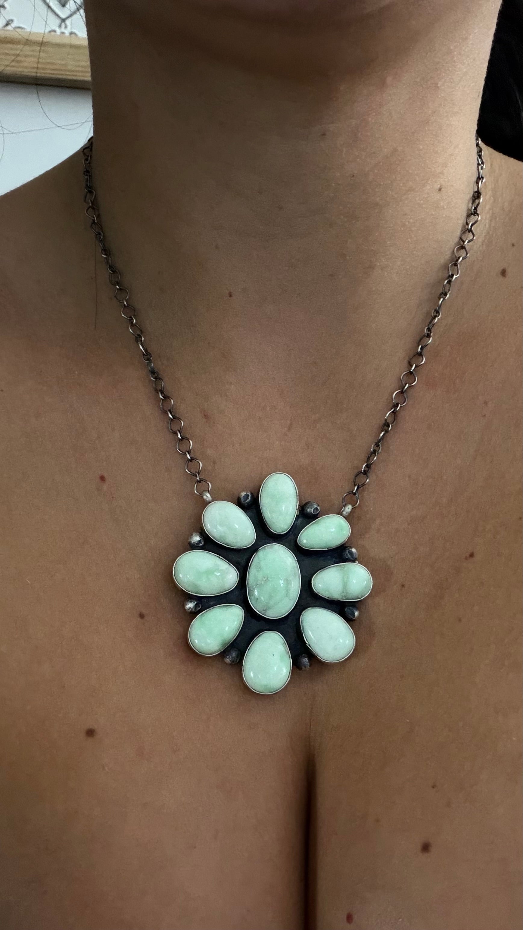 Juanita McDonald Paloma Variscite & Sterling Silver Cluster Necklace