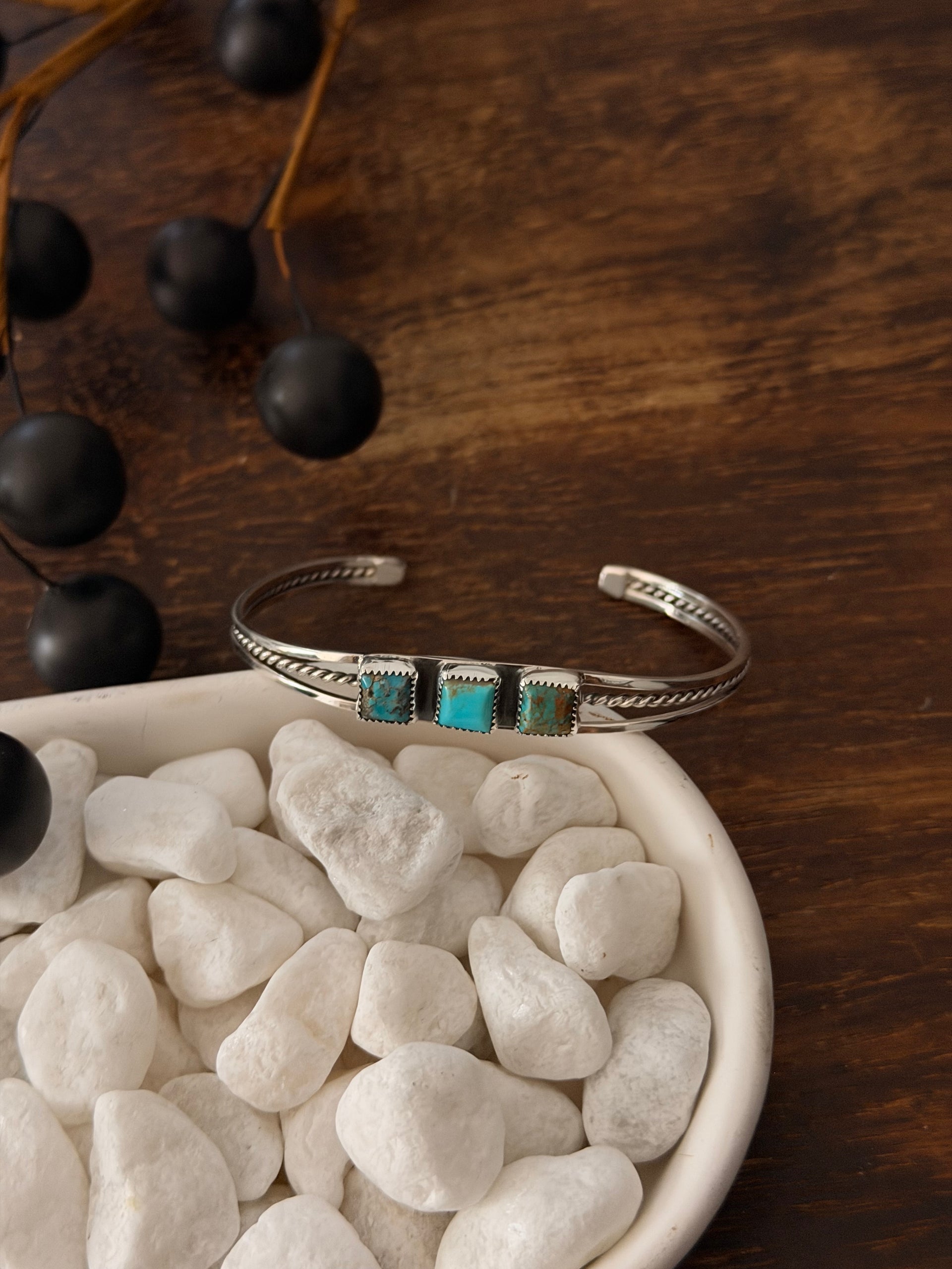 Navajo Made Kingman Turquoise & Sterling Silver Cuff Bracelet