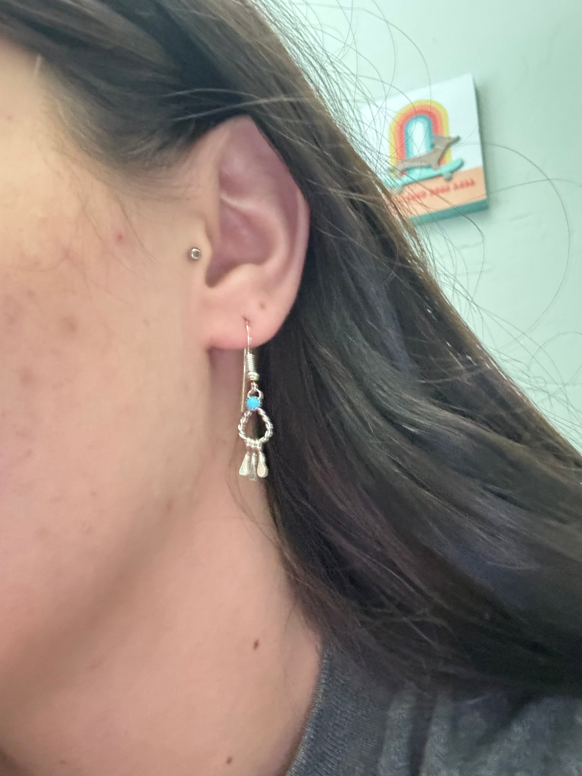 Navajo Made Turquoise & Sterling Silver Dangle Earrings