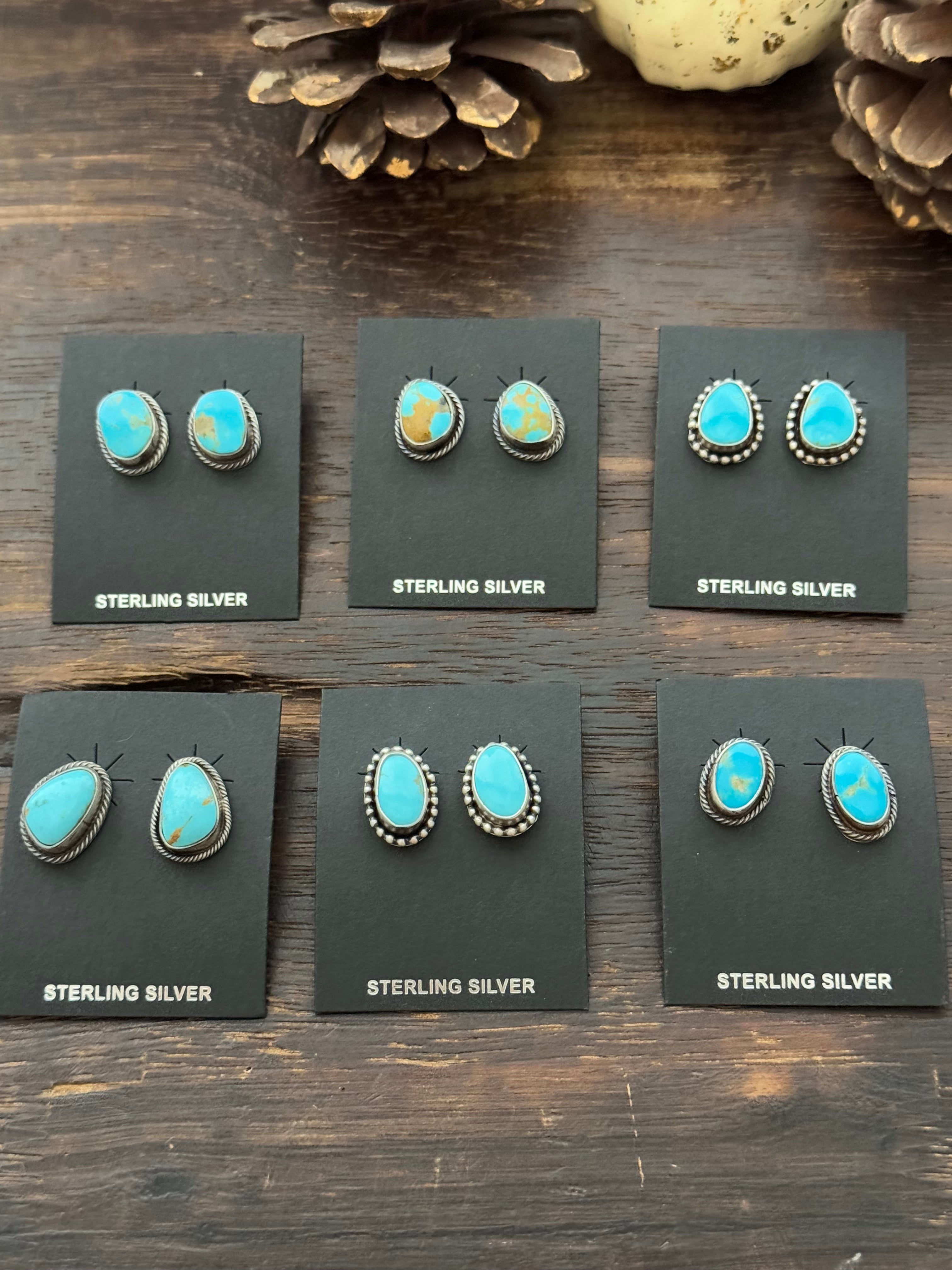 Navajo Made Kingman Turquoise & Sterling Silver Post Earrings