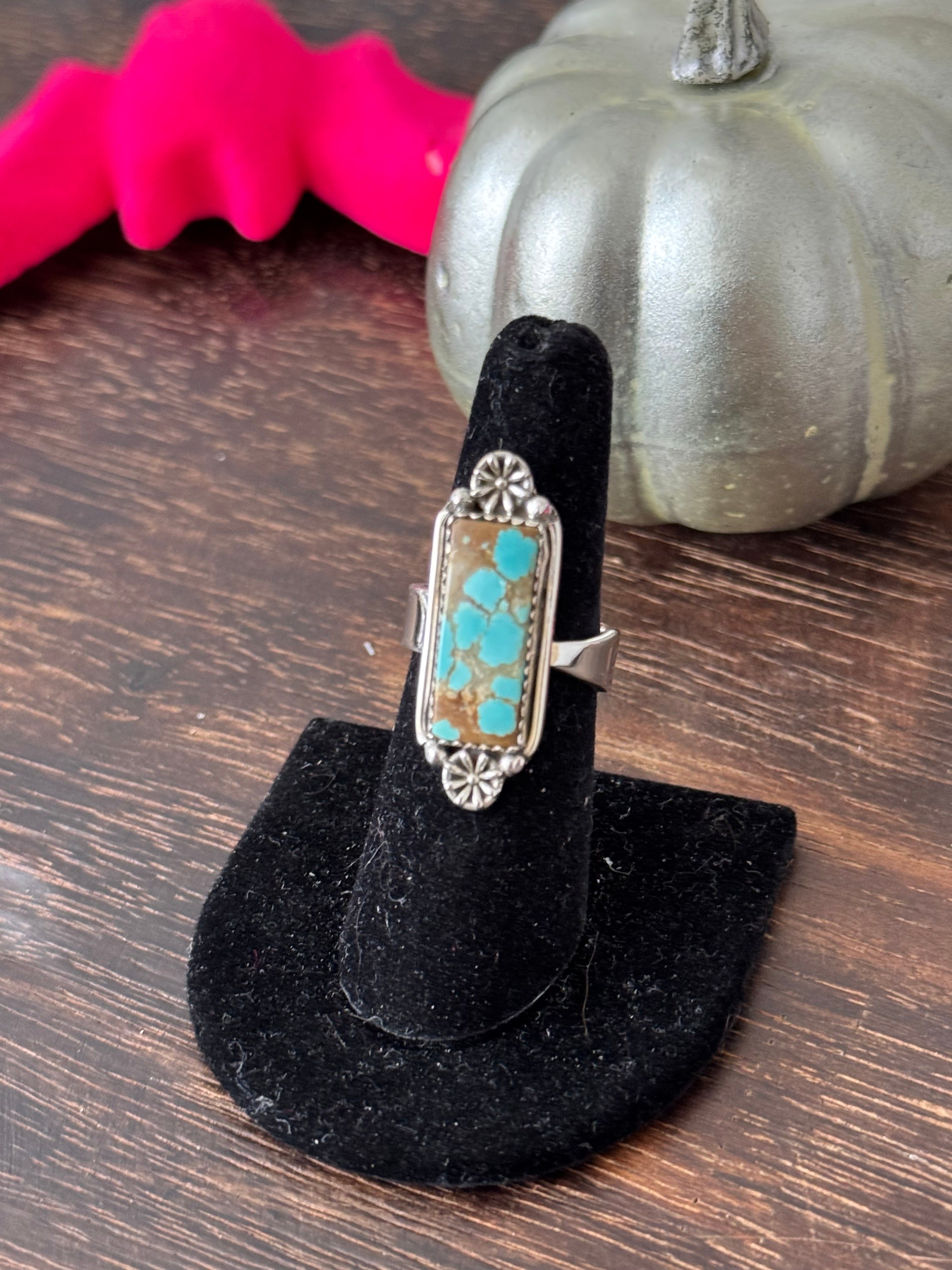 Southwest Handmade Number 8 Turquoise & Sterling Silver Adjustable Ring