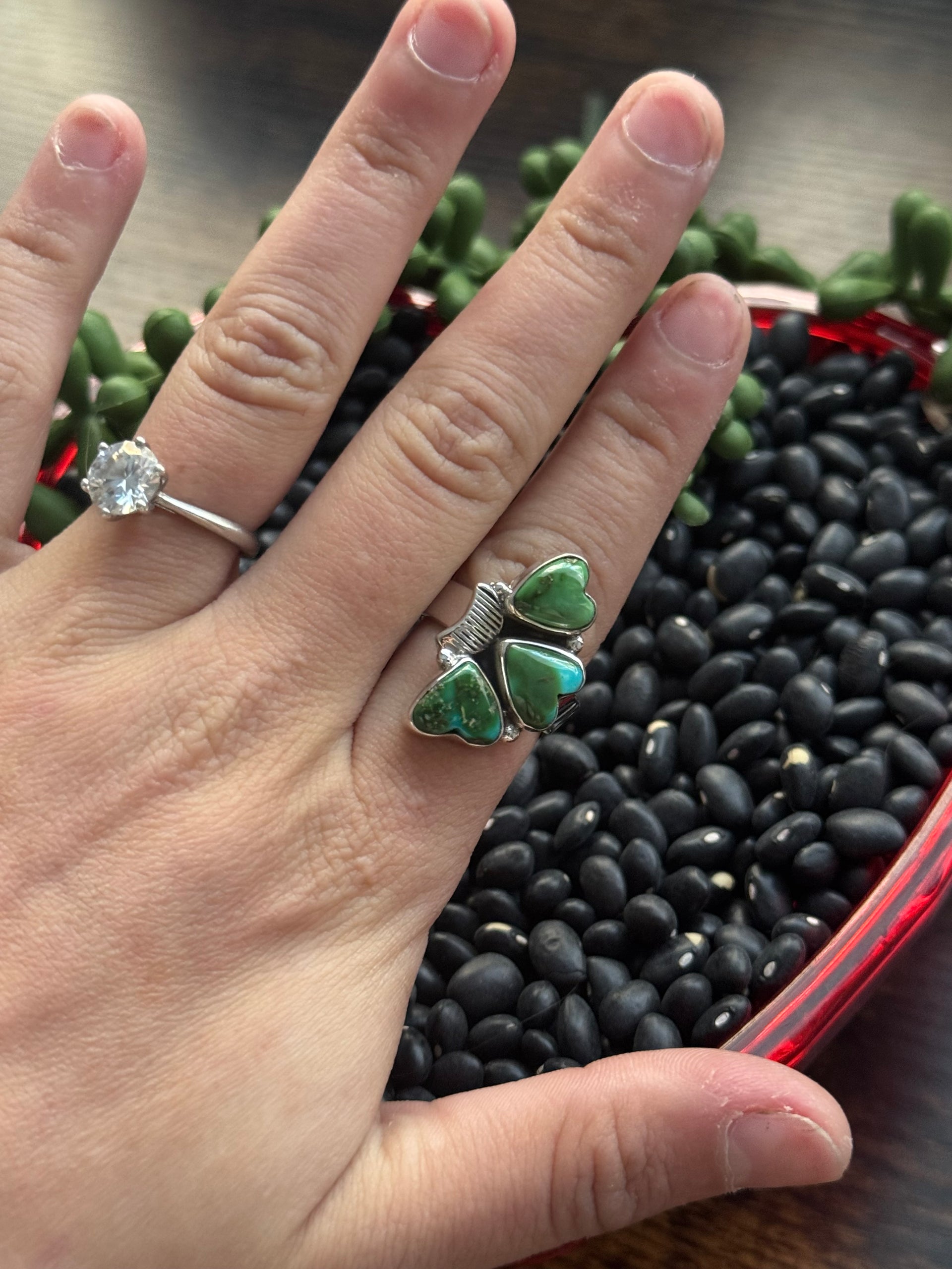 Southwest Handmade Sonoran Mountain Turquoise & Sterling Silver Adjustable Cluster Ring