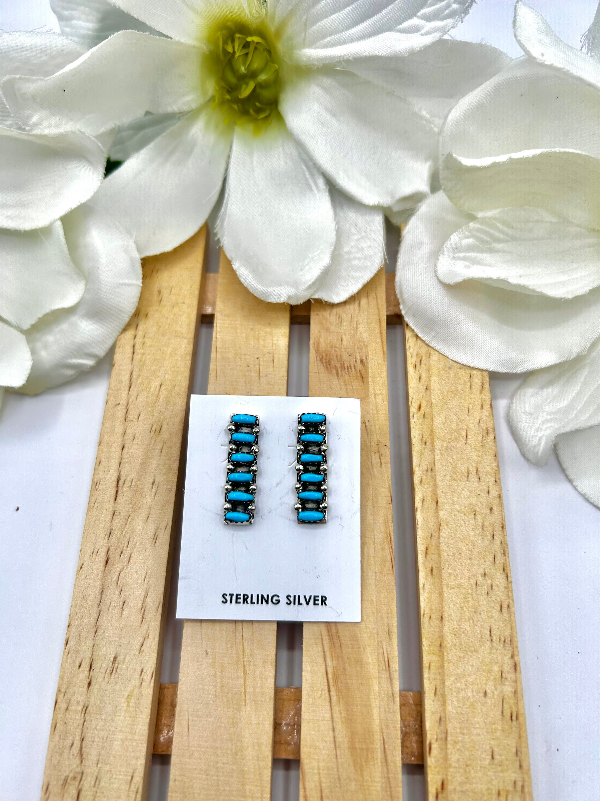 Navajo Made Kingman Turquoise & Sterling Silver Post Earrings