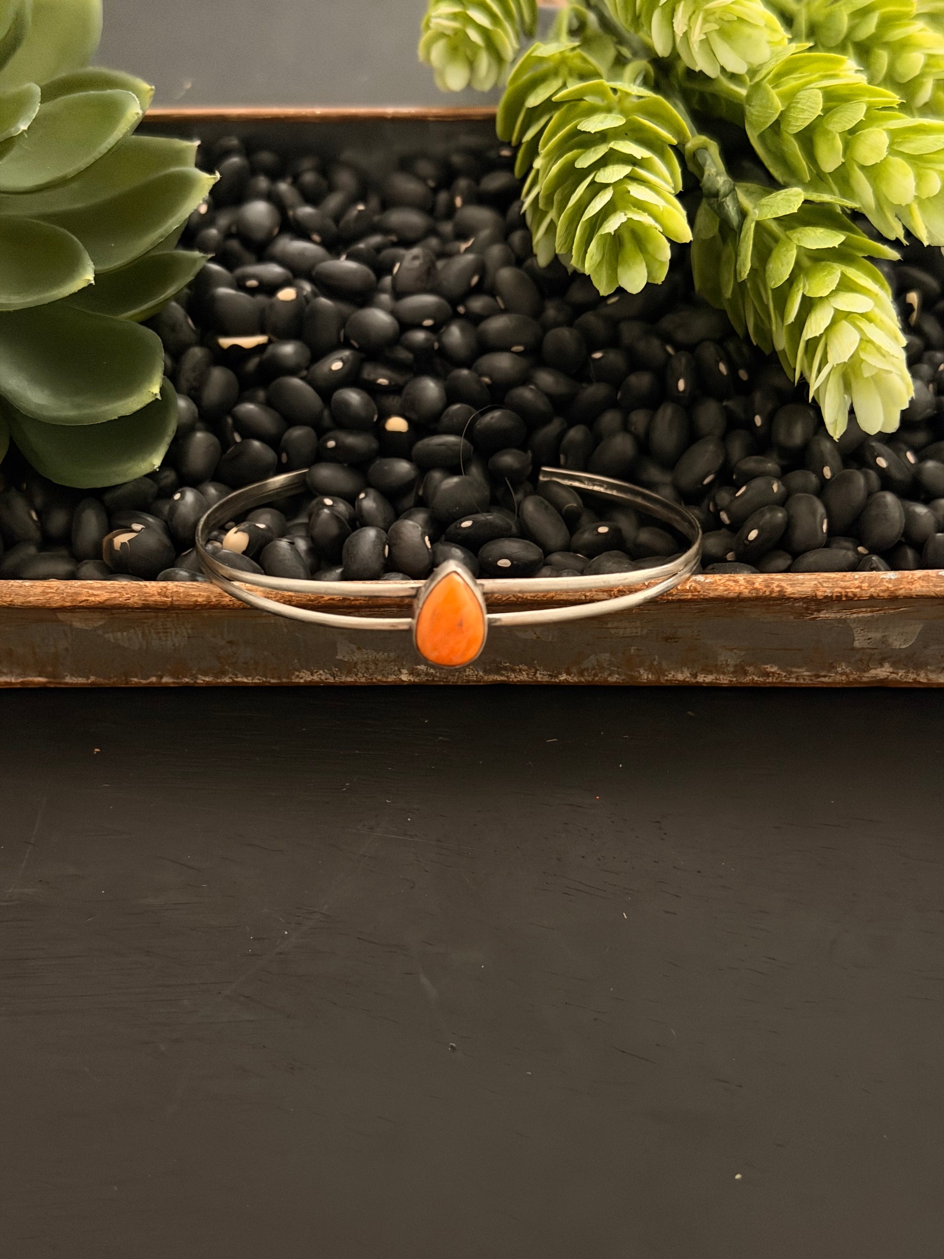 Navajo Made Orange Spiny Oyster & Sterling Silver Cuff Bracelet