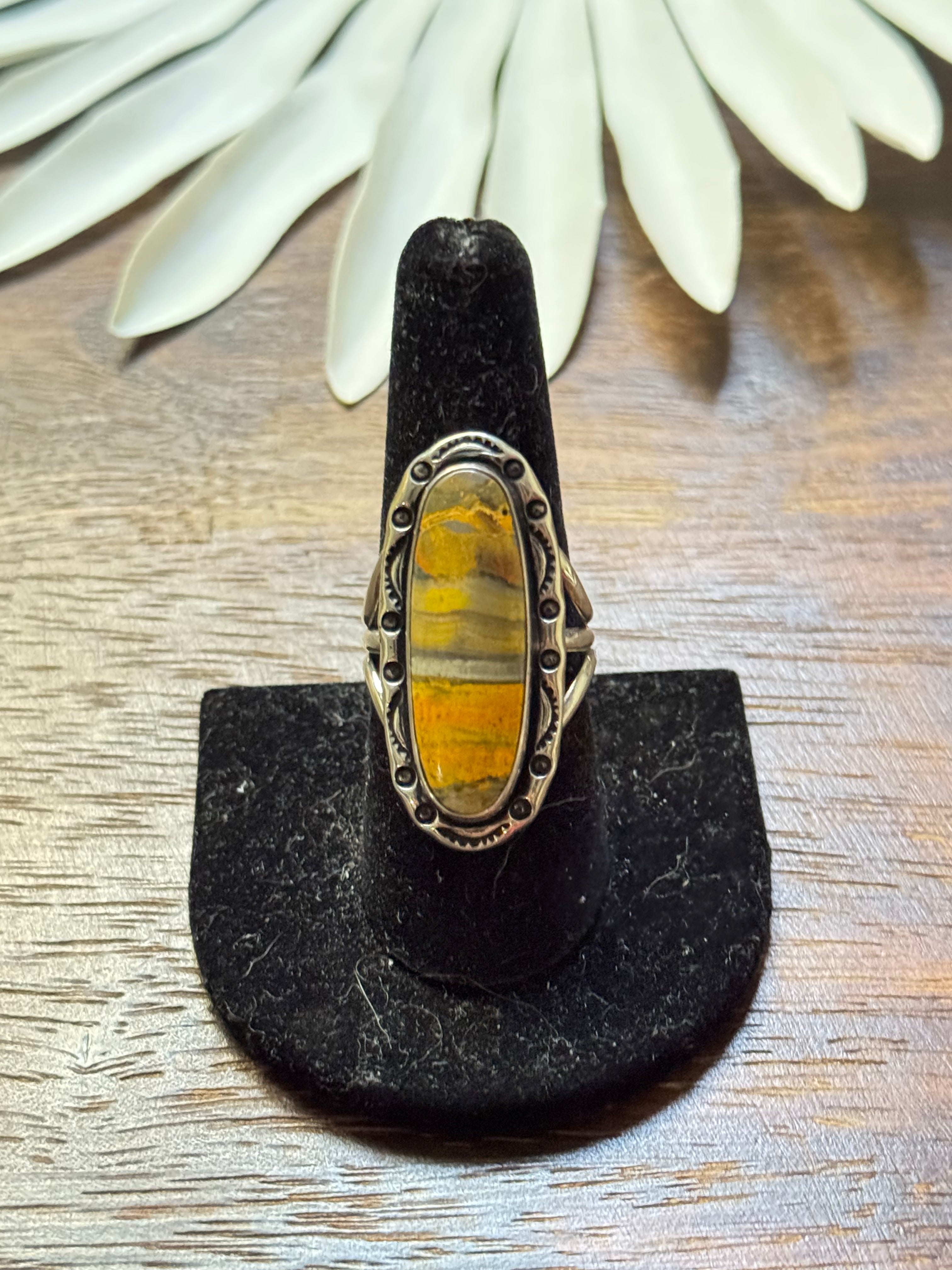 Navajo Made BB Agate & Sterling Silver Ring Size 9.25