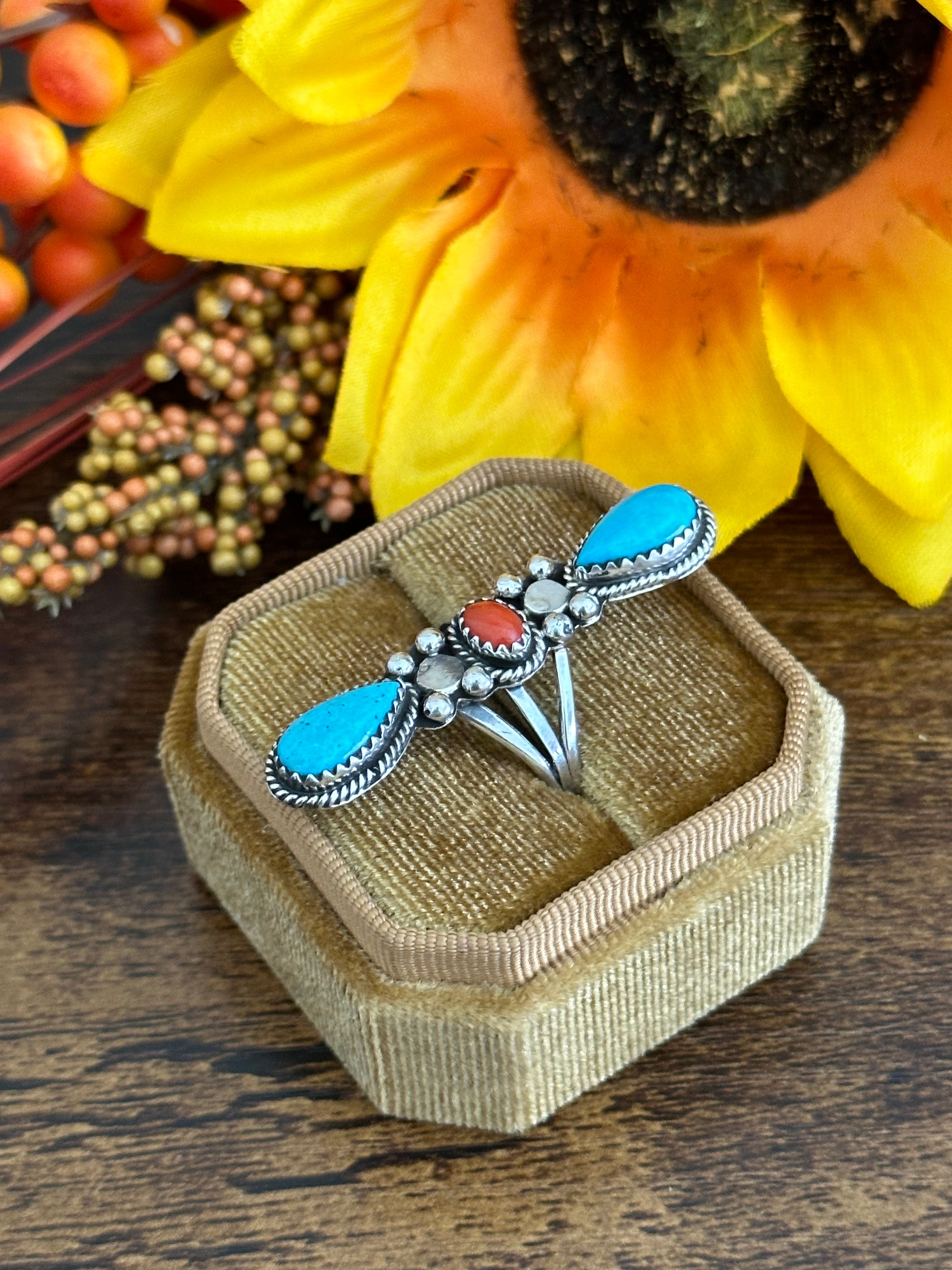 Navajo Made Multi Stone & Sterling Silver Ring