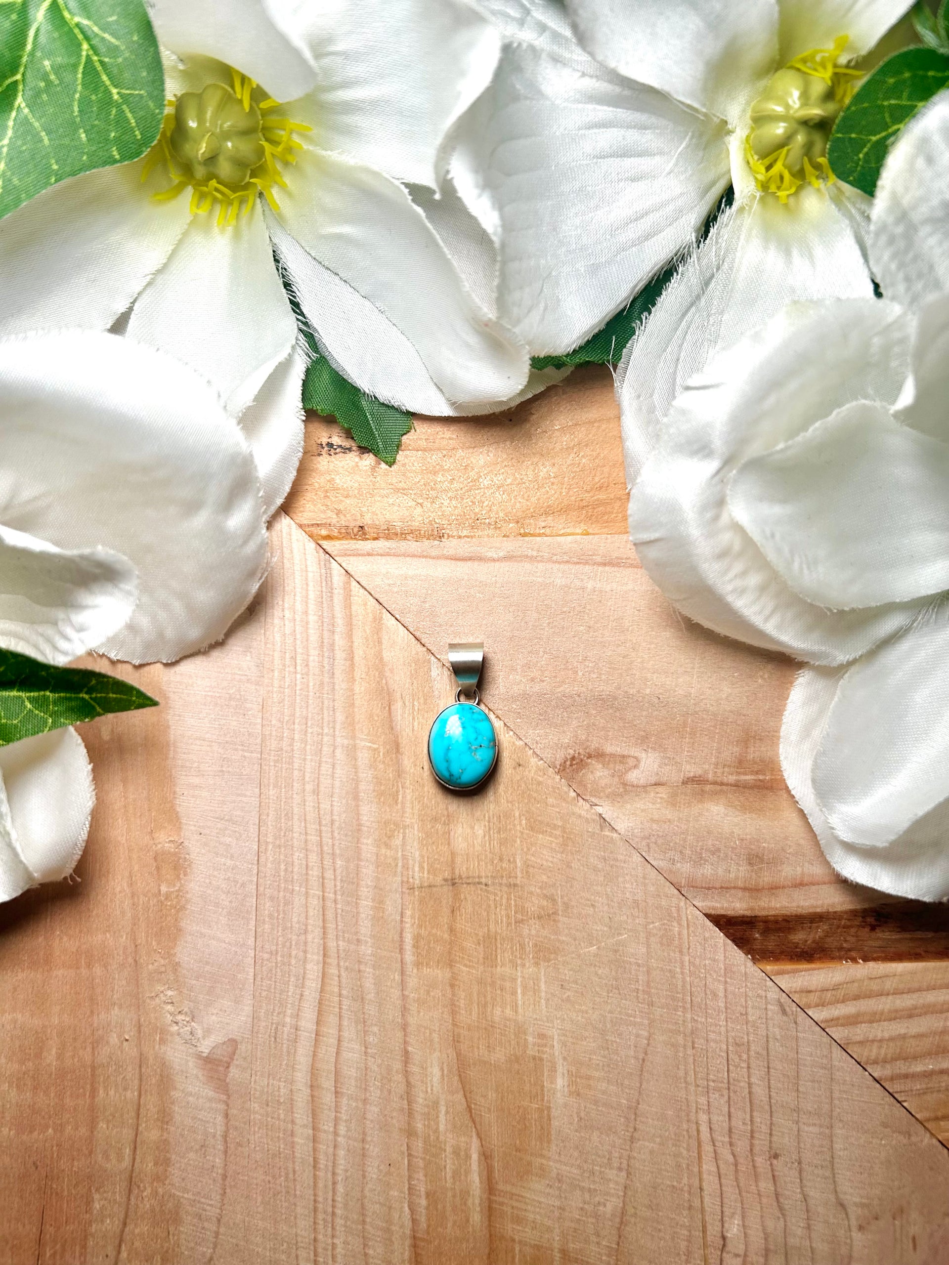 Navajo Made Blue Ridge Turquoise & Sterling Silver Pendant