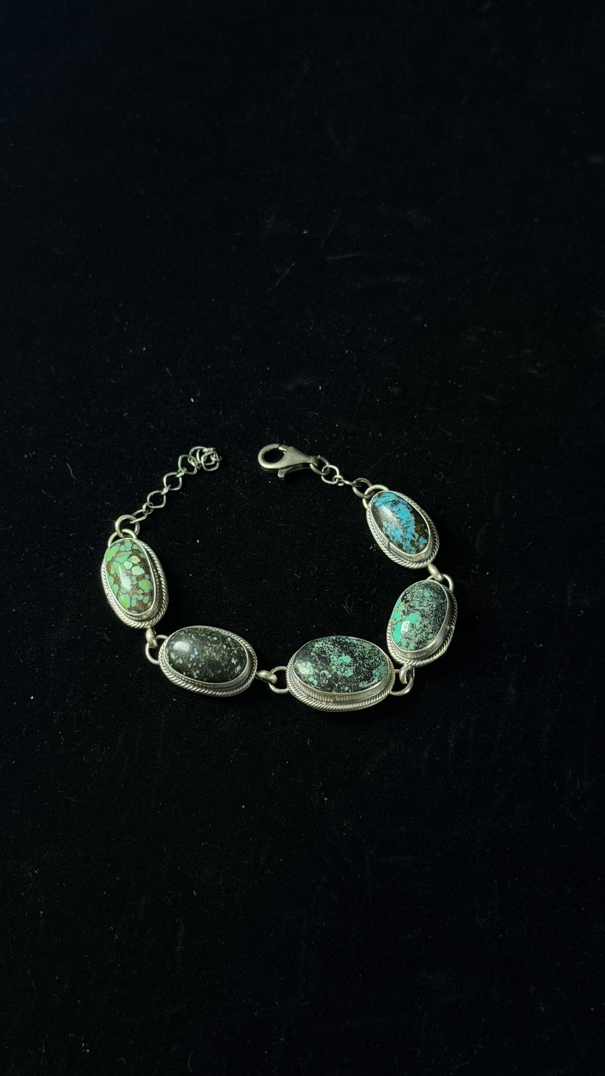 Navajo Made Blue Moon Turquoise & Sterling Silver Link Bracelet
