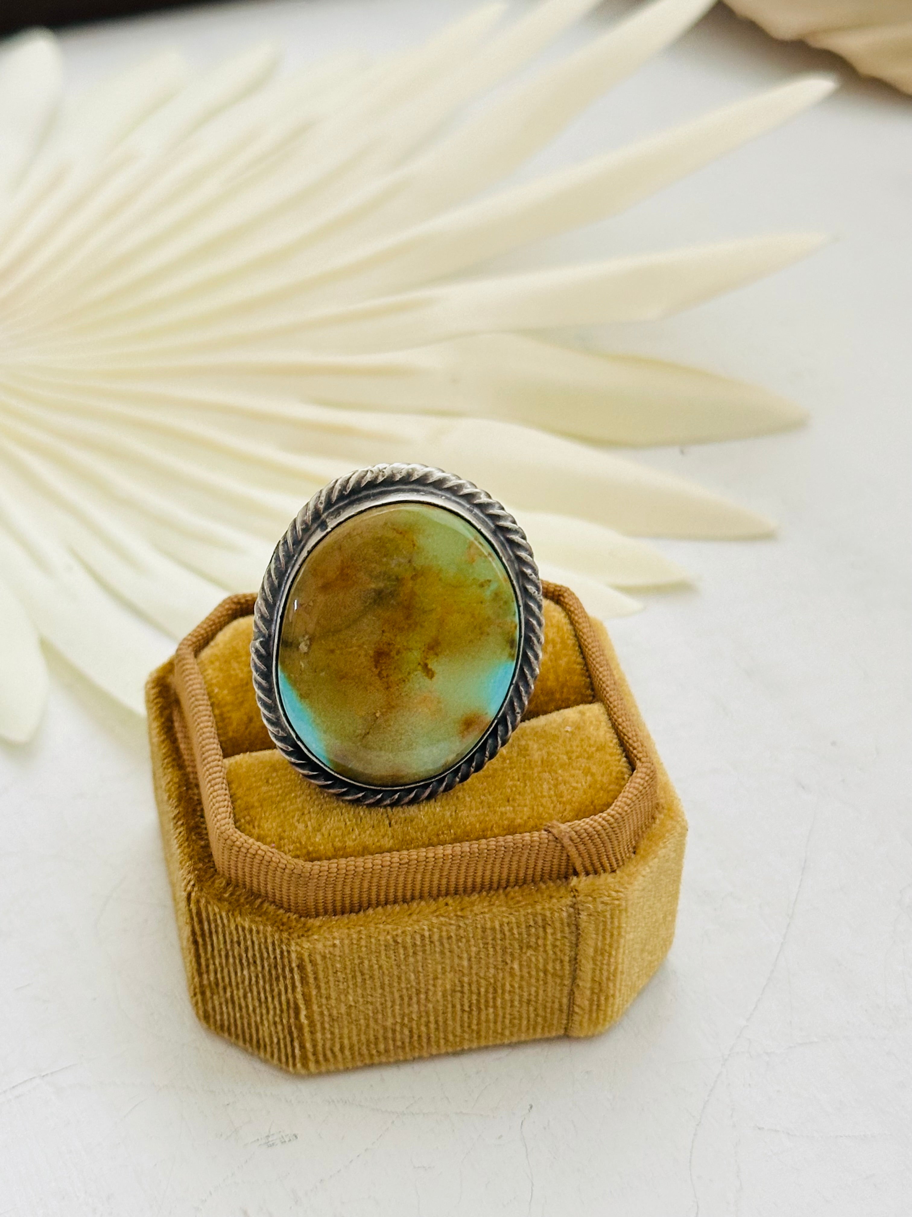 Navajo Made Sonoran Mountain Turquoise & Sterling Silver Ring Size 9