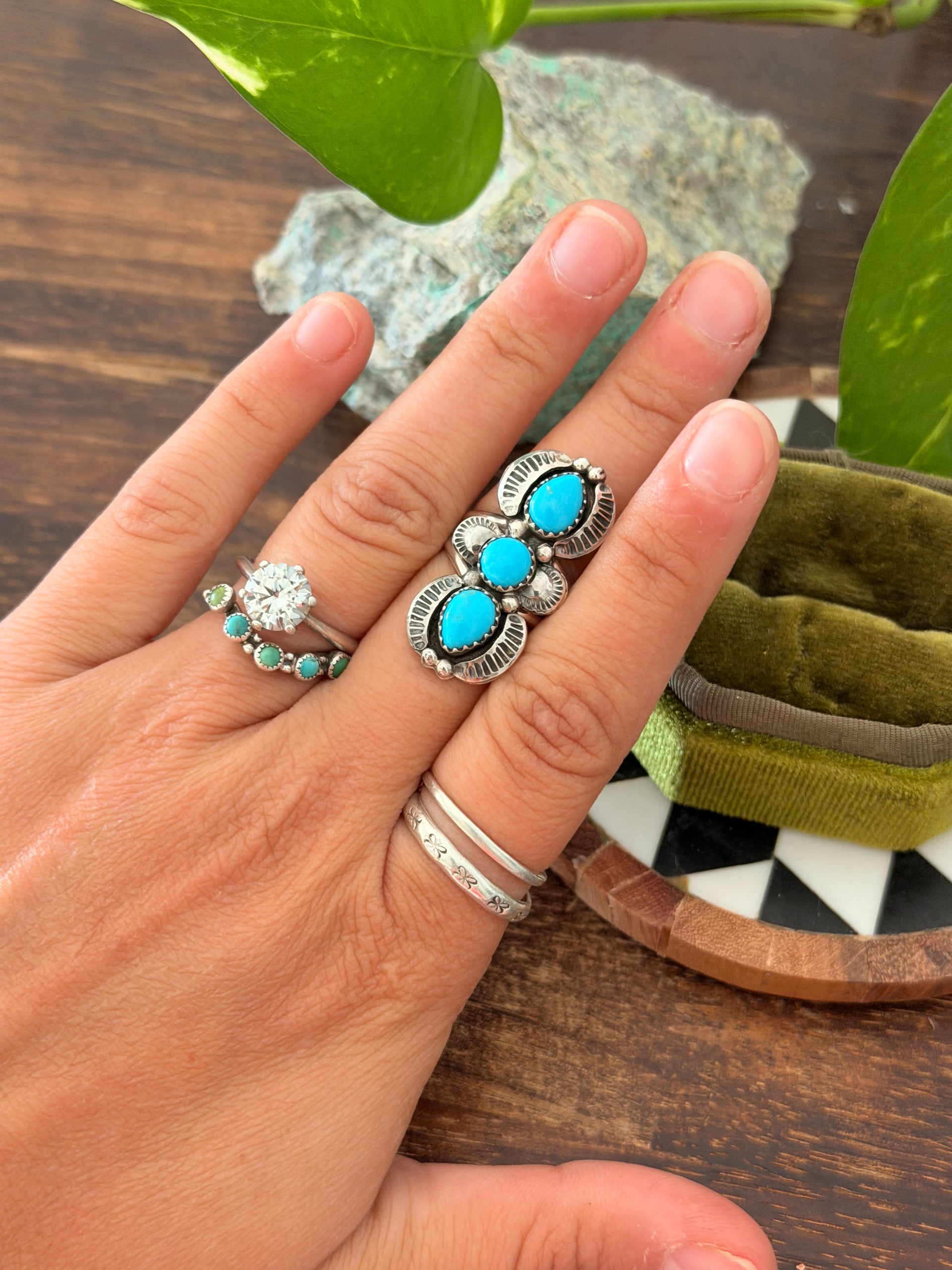 Navajo Made Sleeping Beauty Turquoise & Sterling Silver Ring