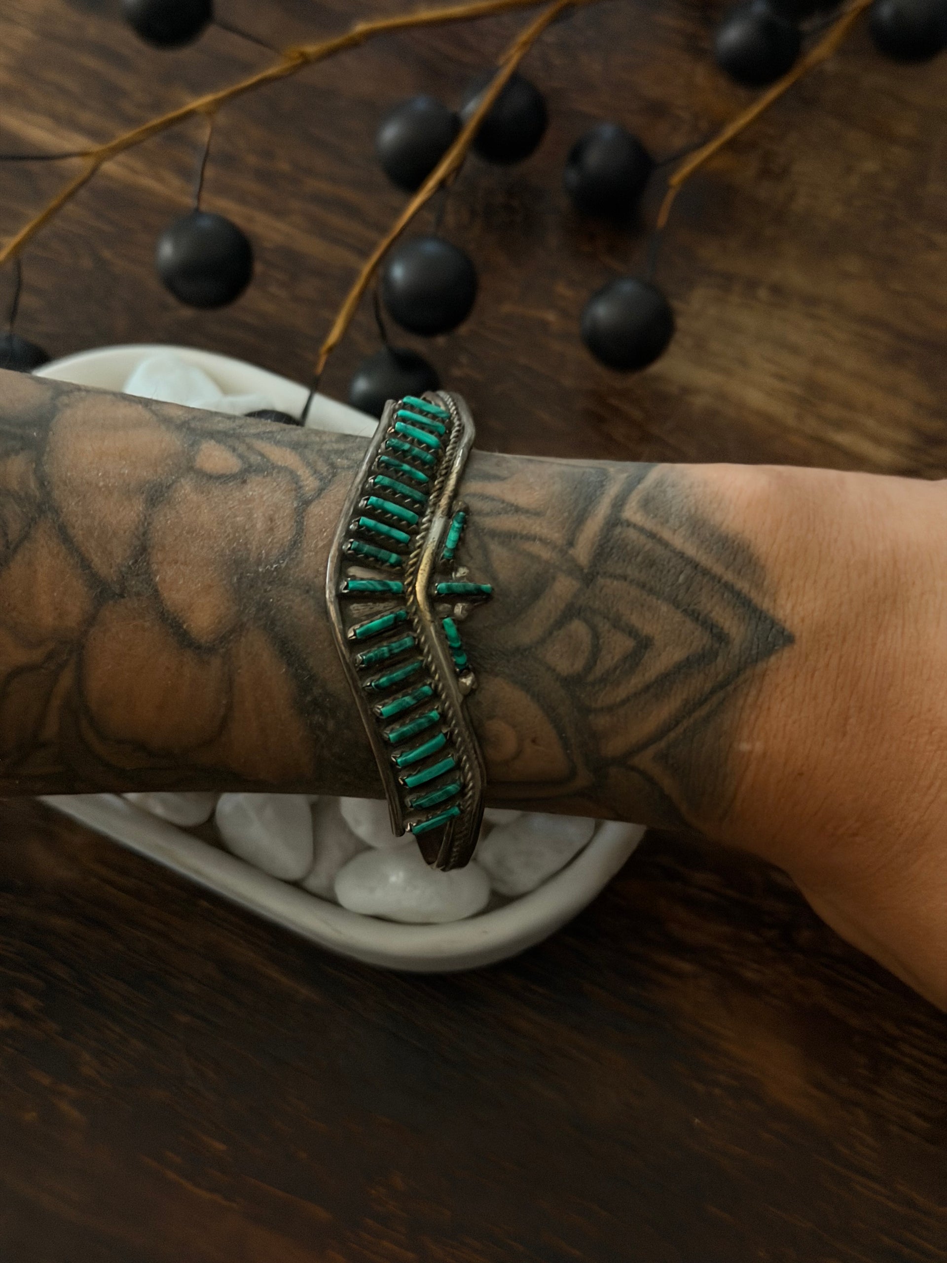 Zuni Made Malachite & Sterling Silver Cuff Bracelet
