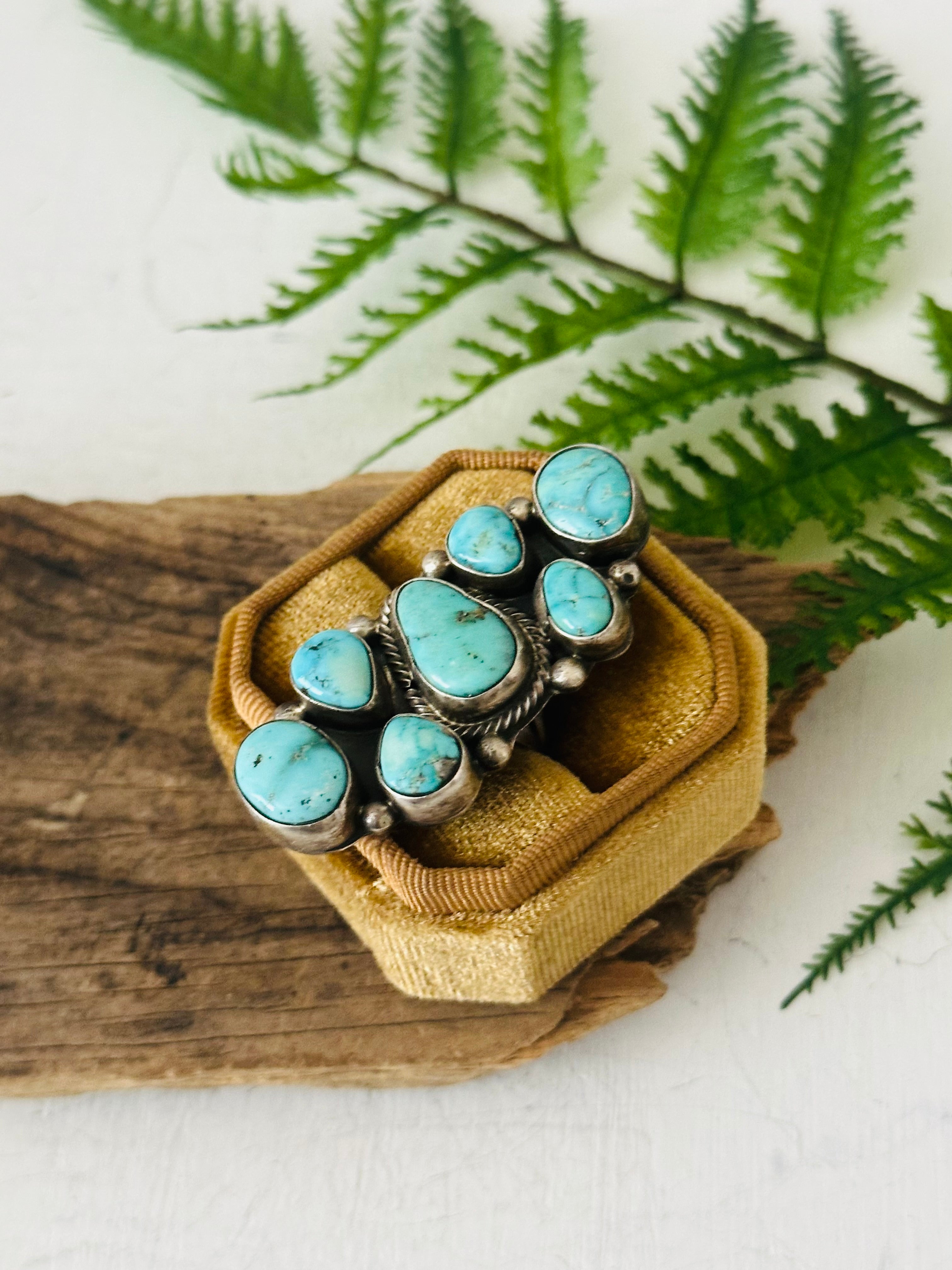 Sheila Becenti White Water Turquoise & Sterling Silver Adjustable Cluster Ring