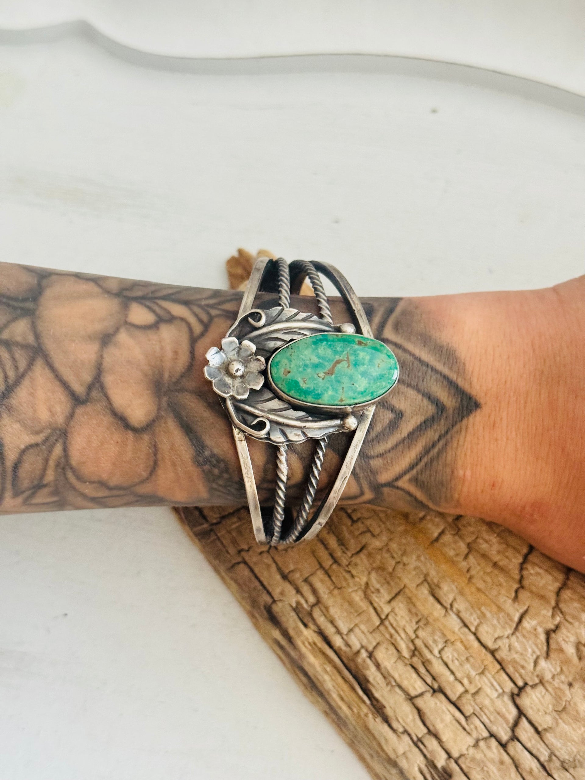 Navajo Made Emerald Valley Turquoise & Sterling Silver Cuff Bracelet