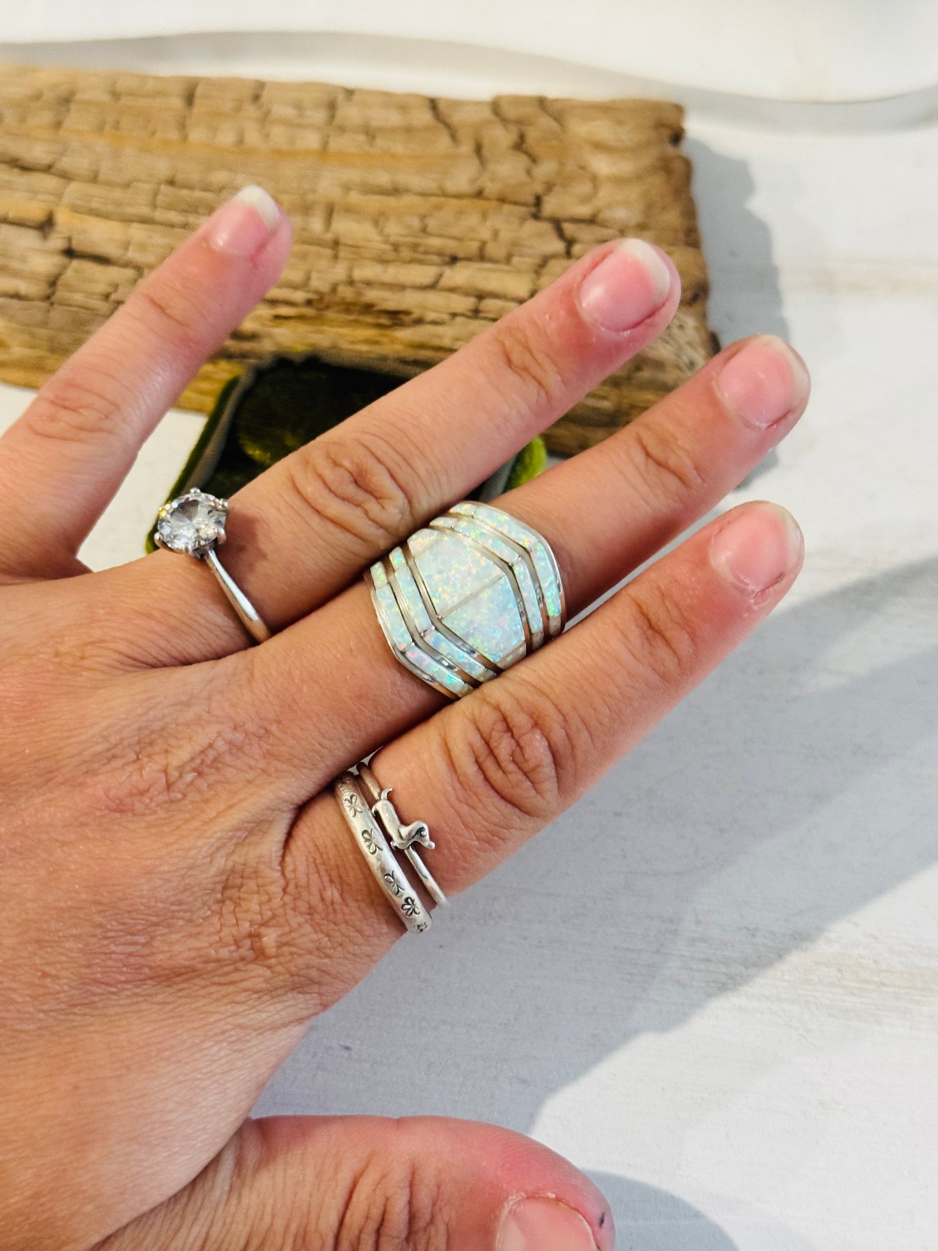 Navajo Made Opal & Sterling Silver Ring Size 8.25