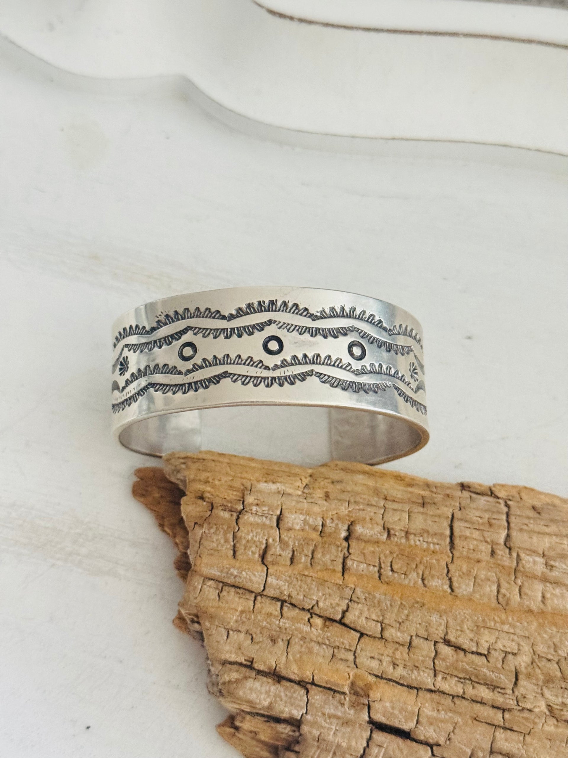 Navajo Made Stamped Sterling Silver Cuff Bracelet