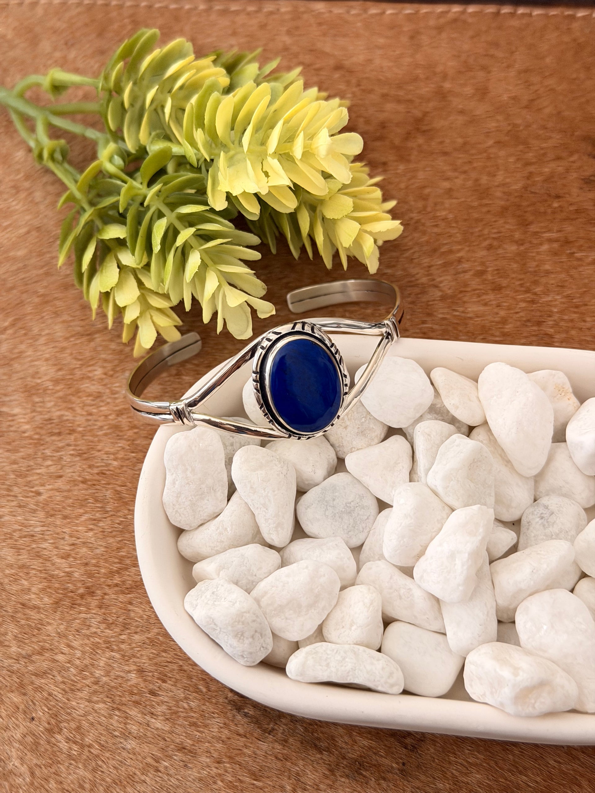 Navajo Made Lapis & Sterling Silver Cuff Bracelet