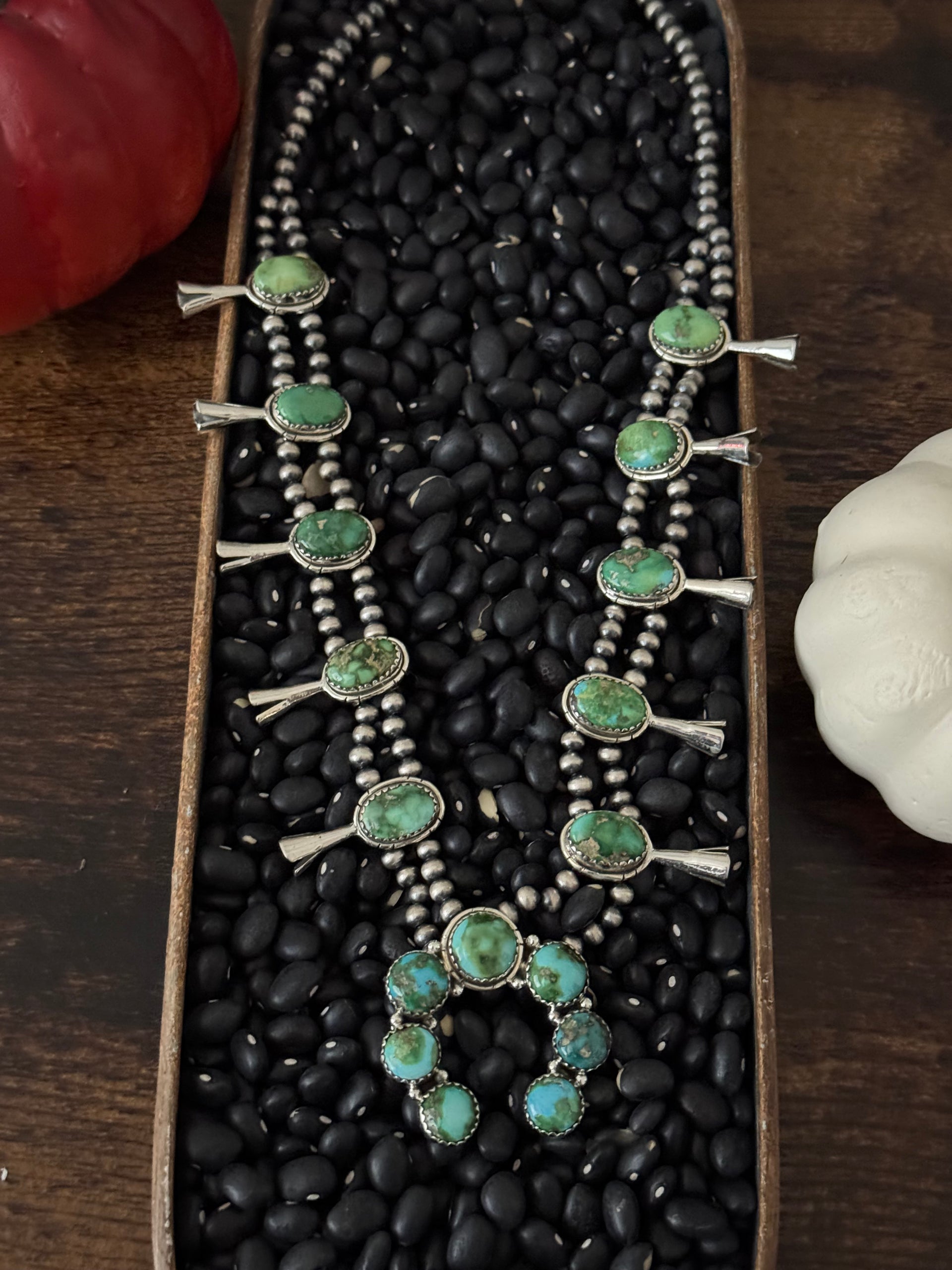 TTD Sonoran Mountain Turquoise & Sterling Silver Squash Blossom Necklace