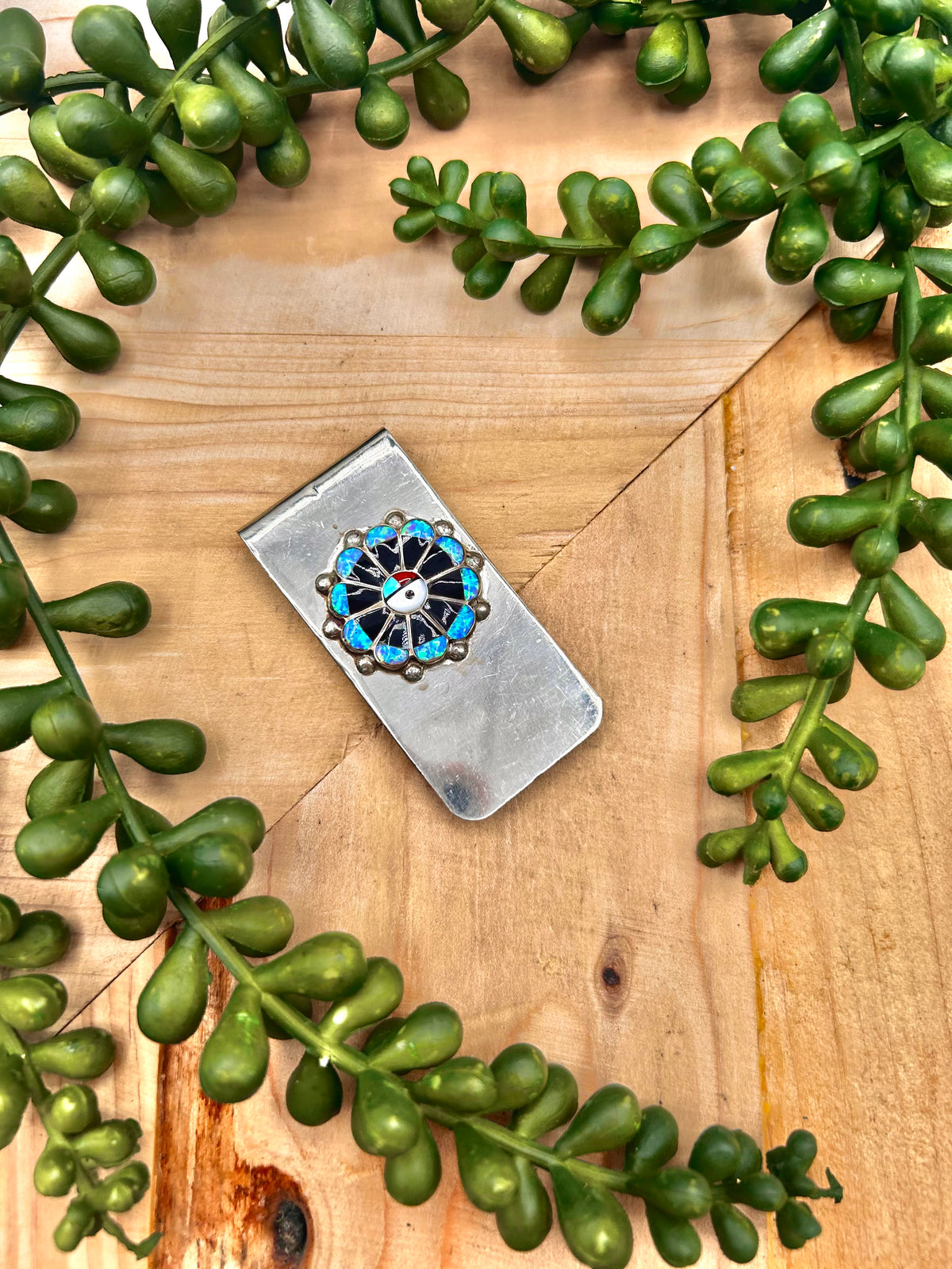 Zuni Made Multi Stone & Sterling Silver  Money Clip