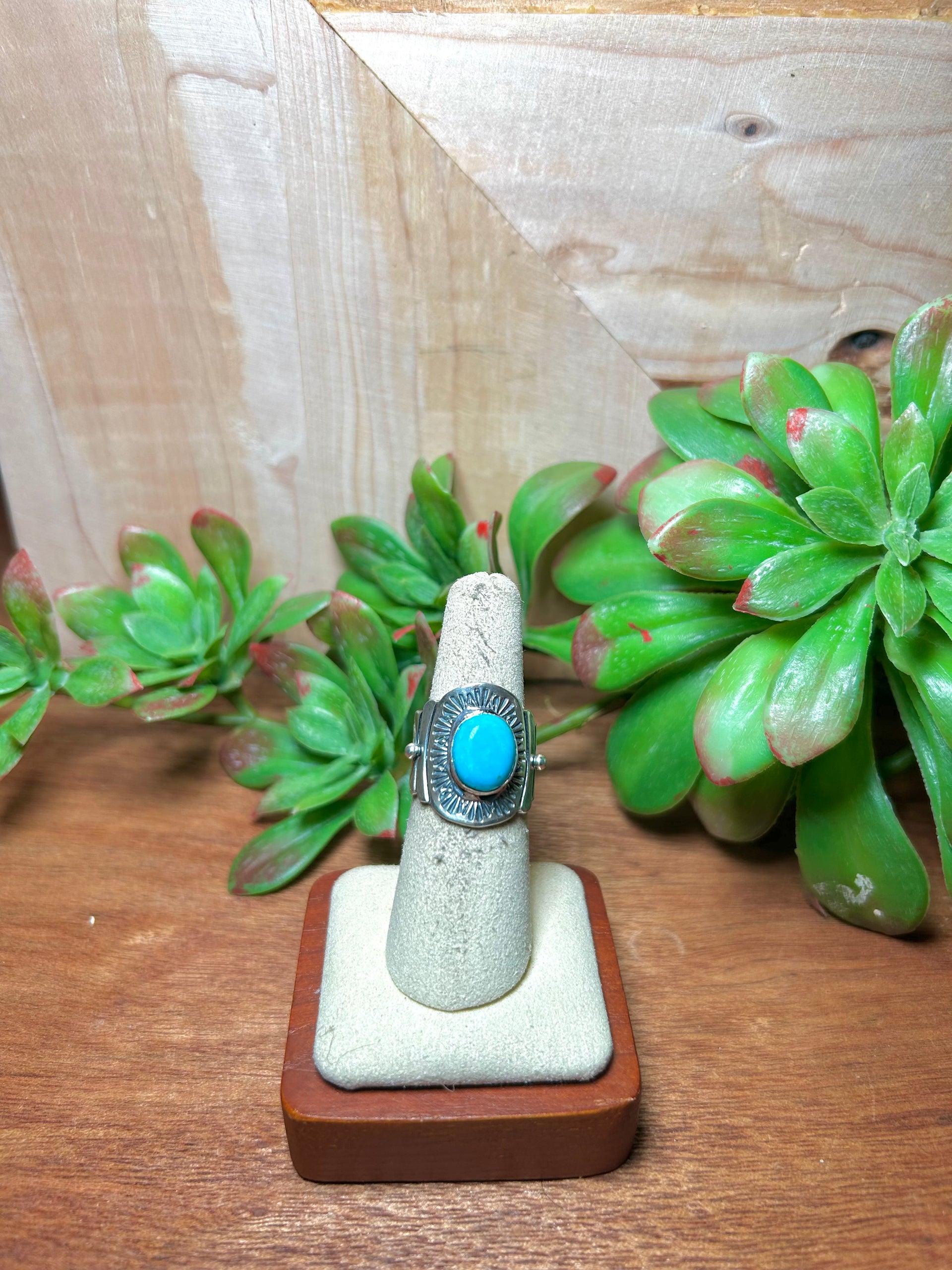 Navajo Made Kingman Turquoise & Sterling Silver Ring Size 6.5