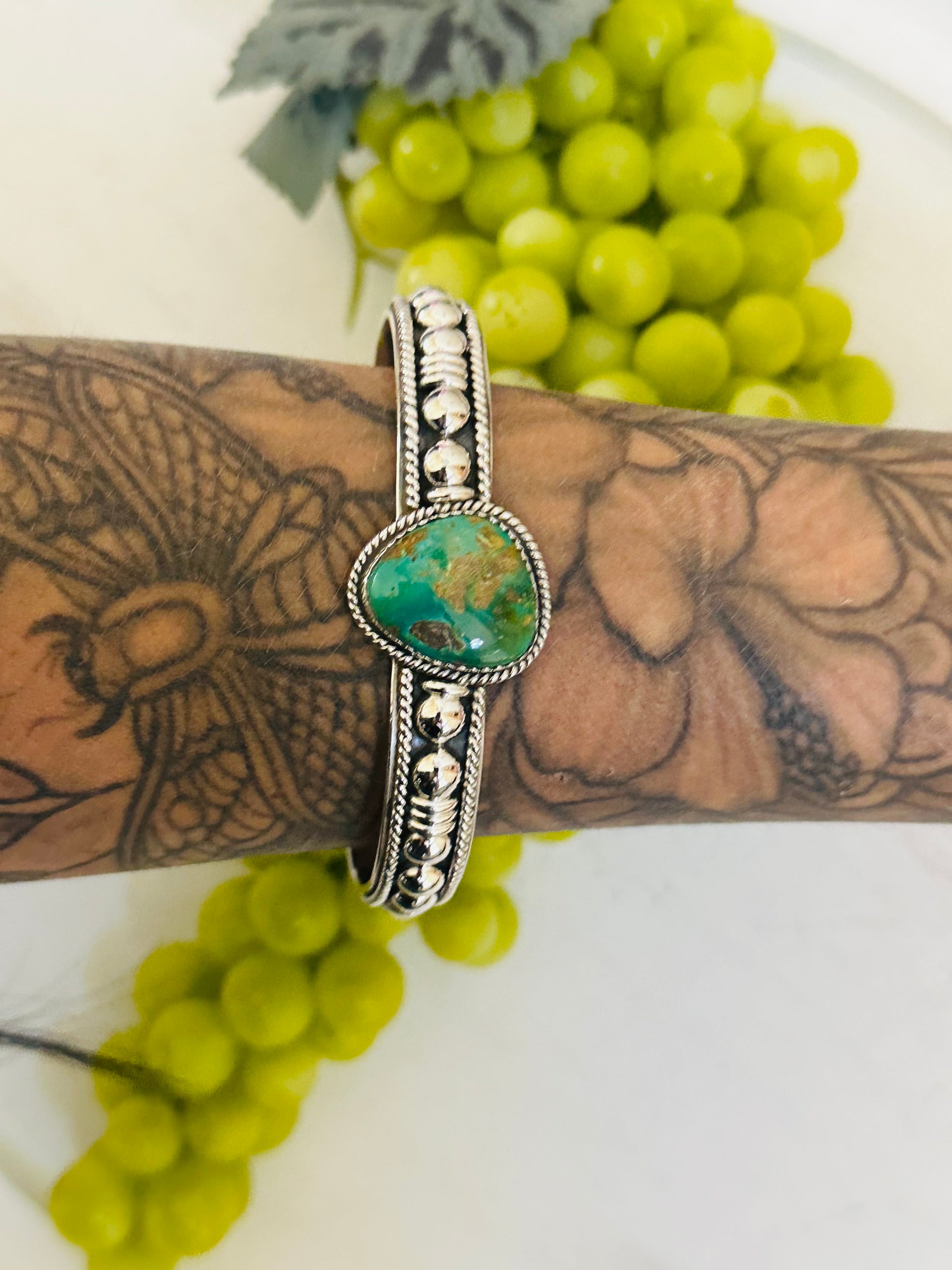 Southwest Made Emerald Valley Turquoise & Sterling Silver Cuff Bracelet