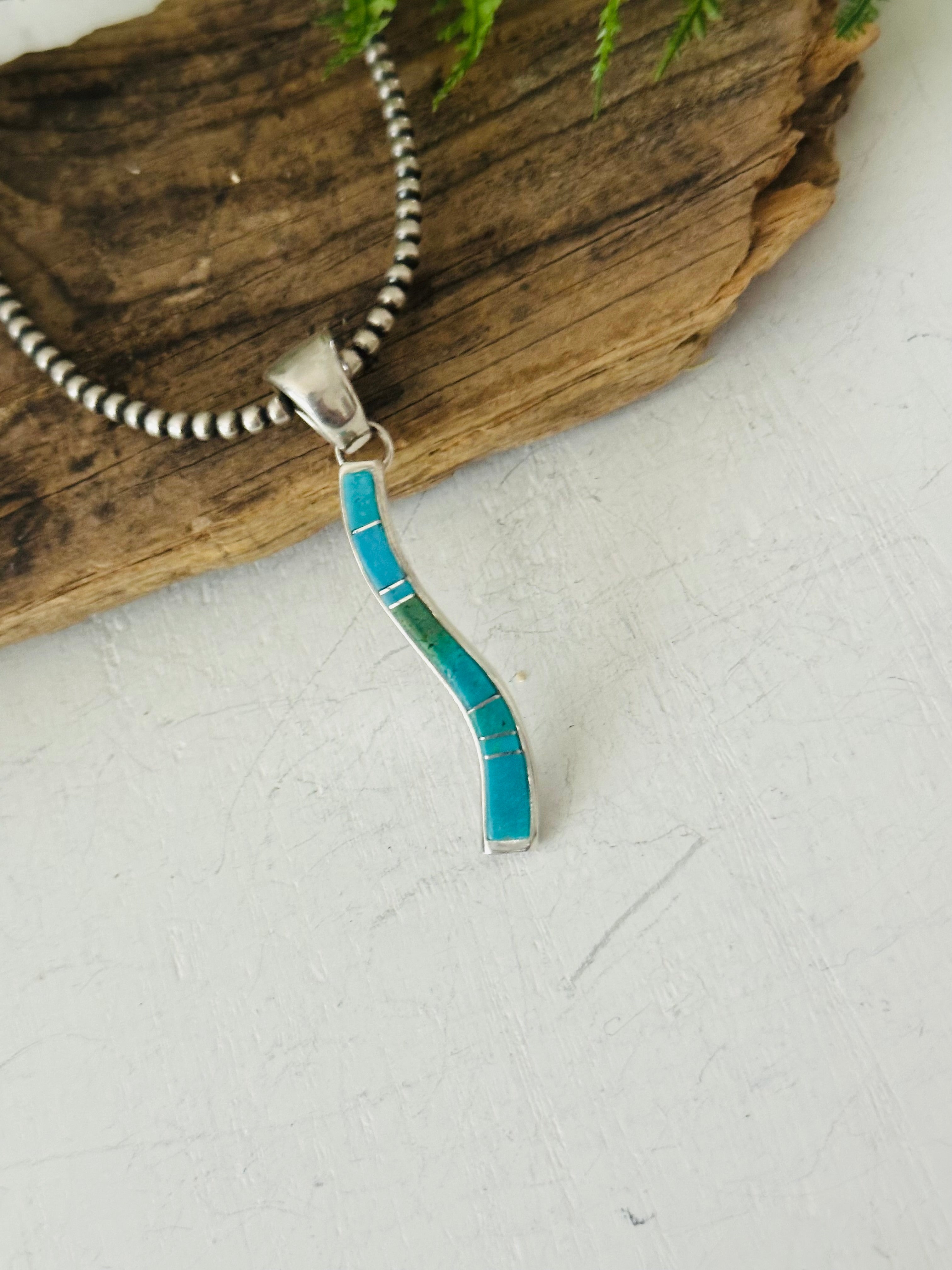 Navajo Handmade Kingman Turquoise & Sterling Silver Pendant