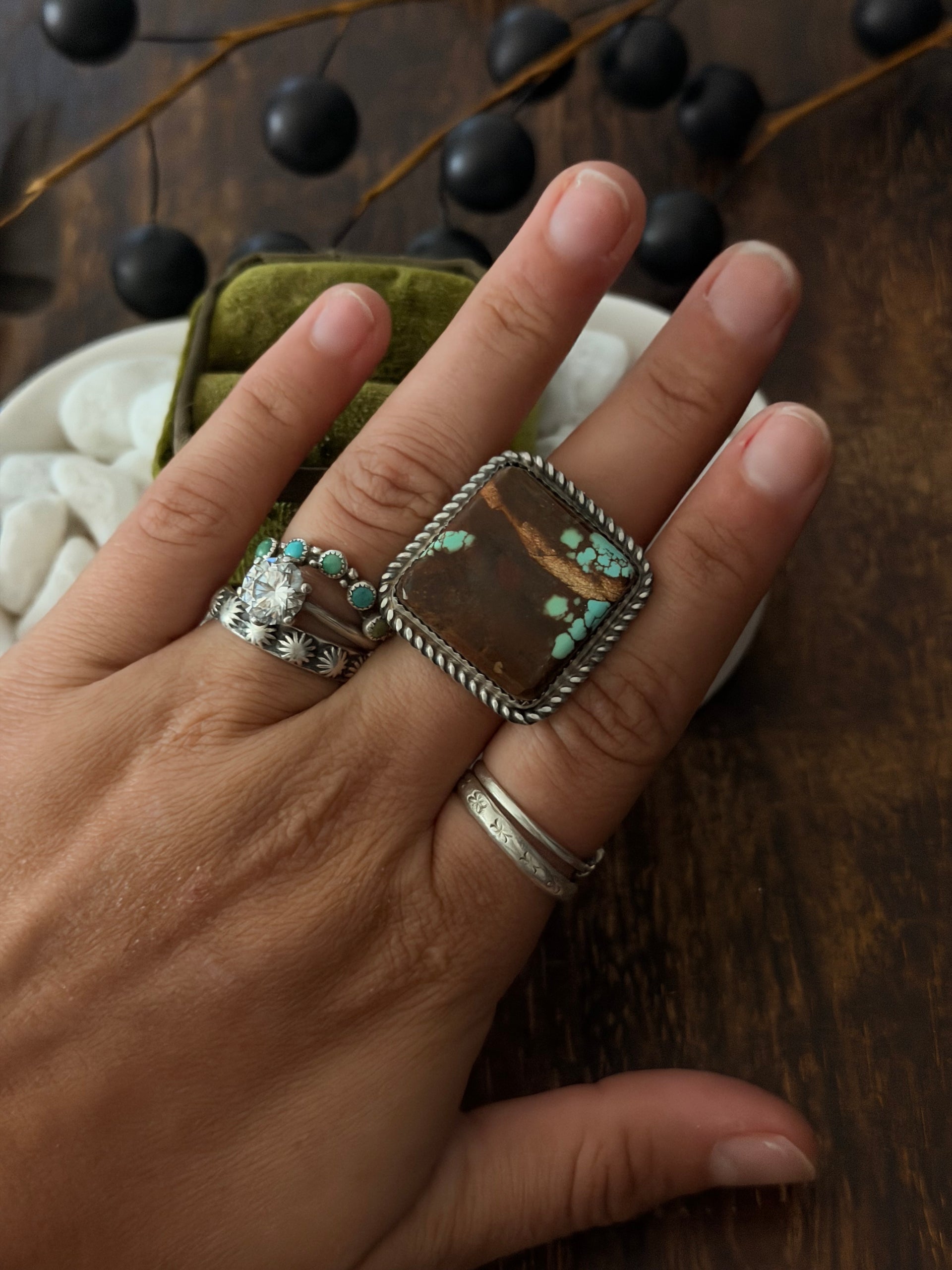 Leslie Nez Mine 8 Turquoise & Sterling Silver Ring Size 9