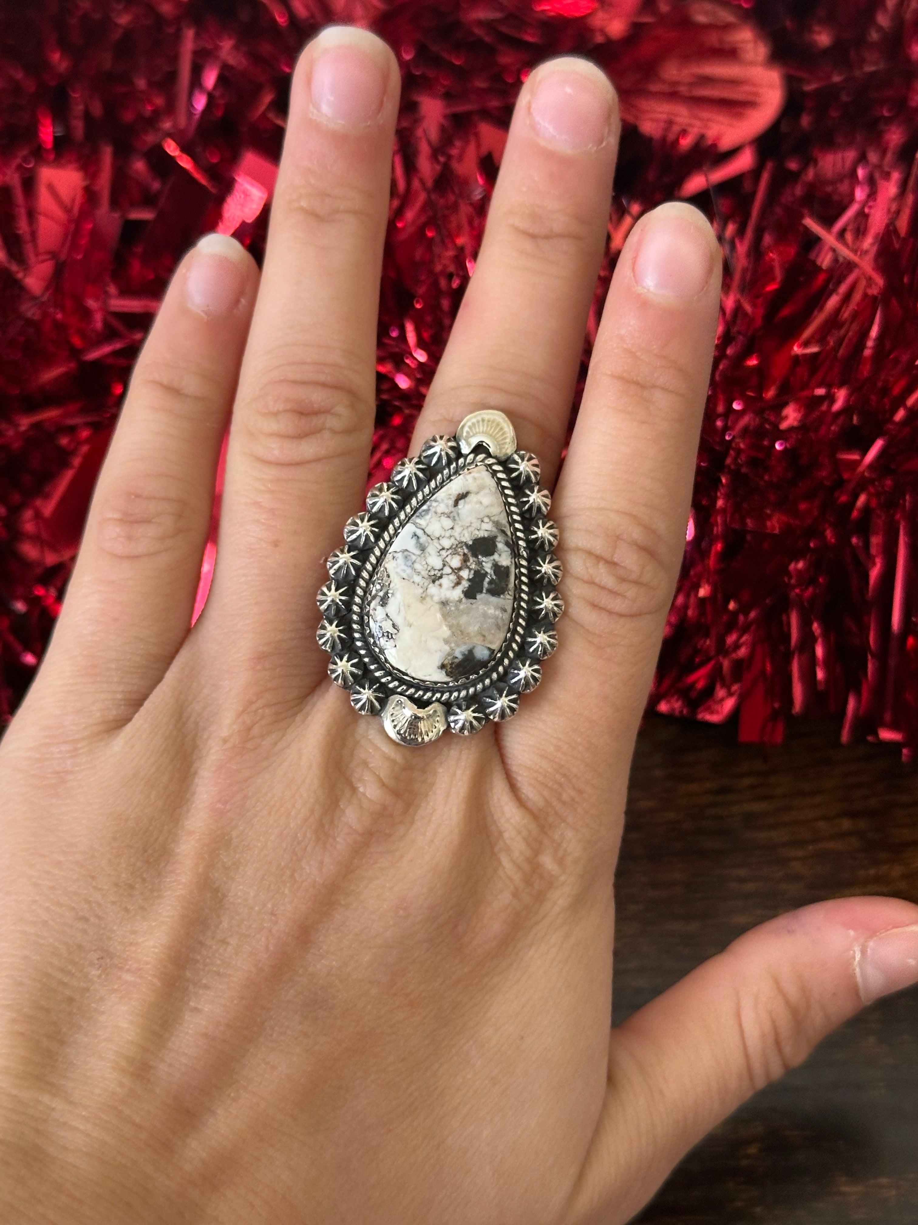 Southwest Handmade White Buffalo & Sterling Silver Adjustable Ring