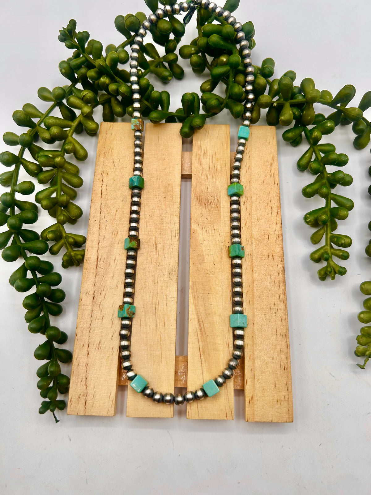 Navajo Made Strung Kingman Turquoise & Sterling Silver Necklace