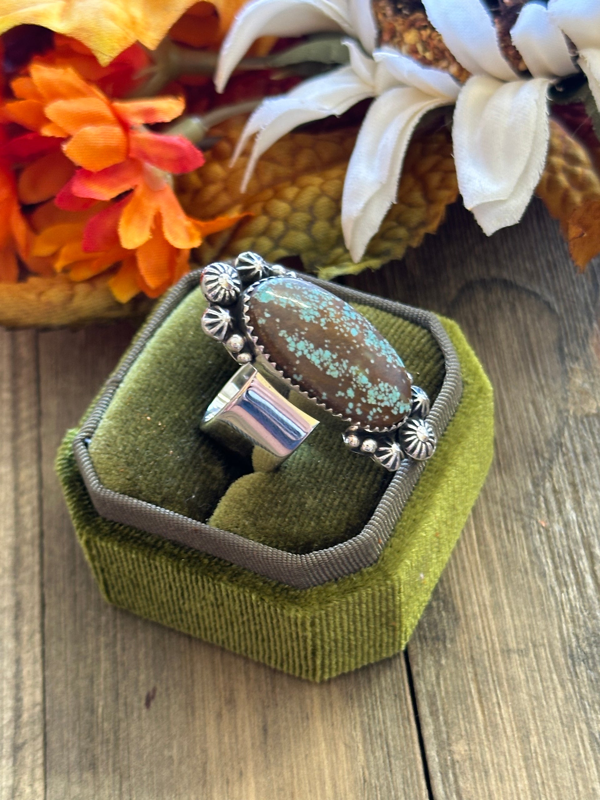 Southwest Handmade #8 Turquoise & Sterling Silver Adjustable Ring