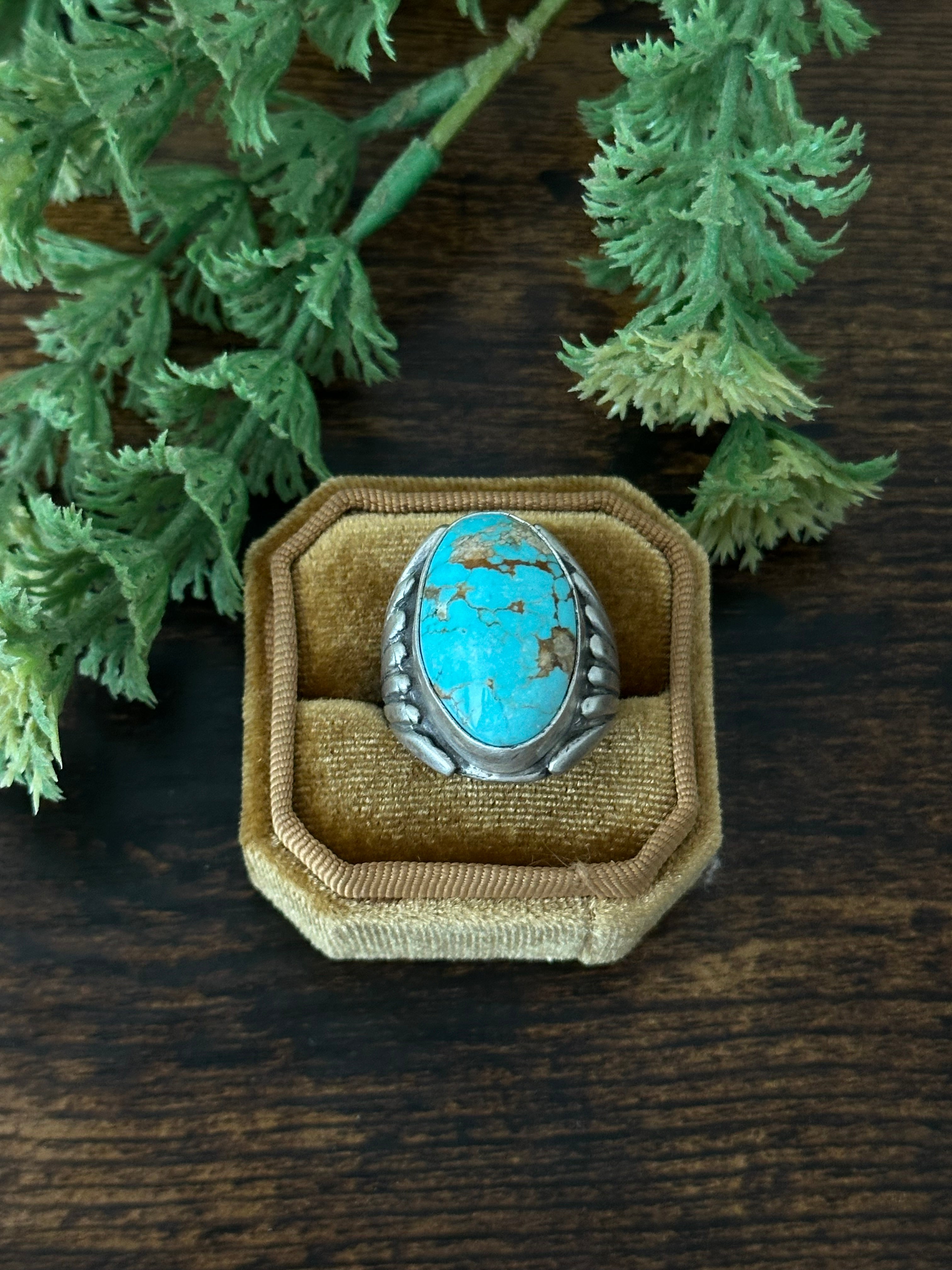 Navajo Made Kingman Turquoise & Sterling Silver Ring Size 9.5