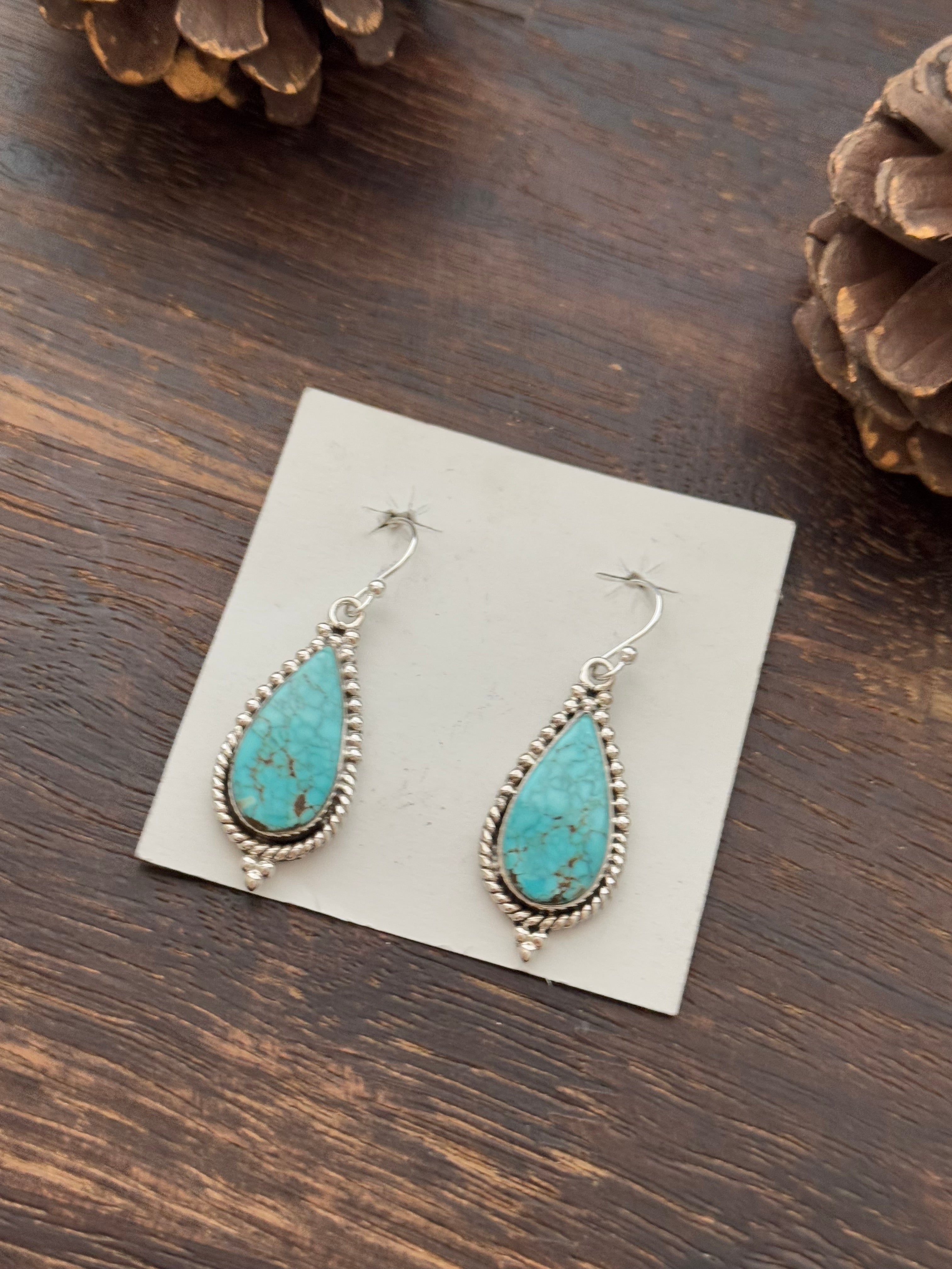 Southwest Handmade #8 Turquoise & Sterling Silver Dangle Earrings