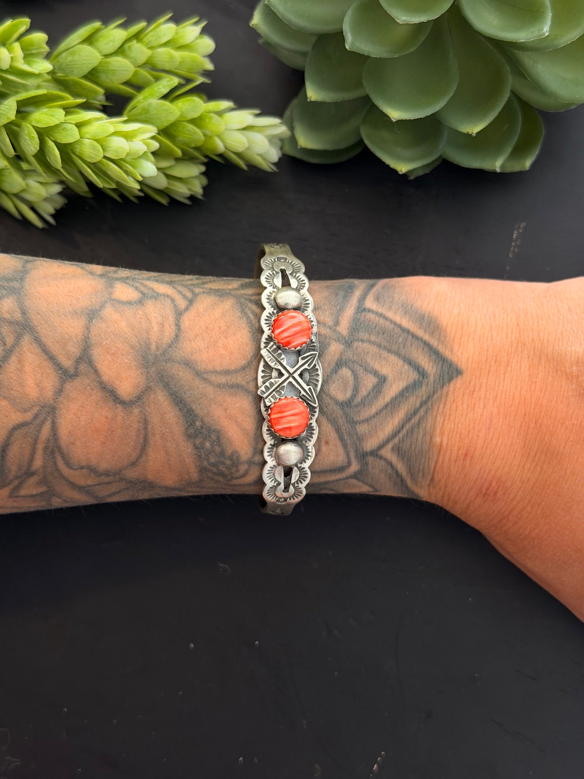 Lorenzo James Red Spiny Oyster & Sterling Silver Cuff Bracelet