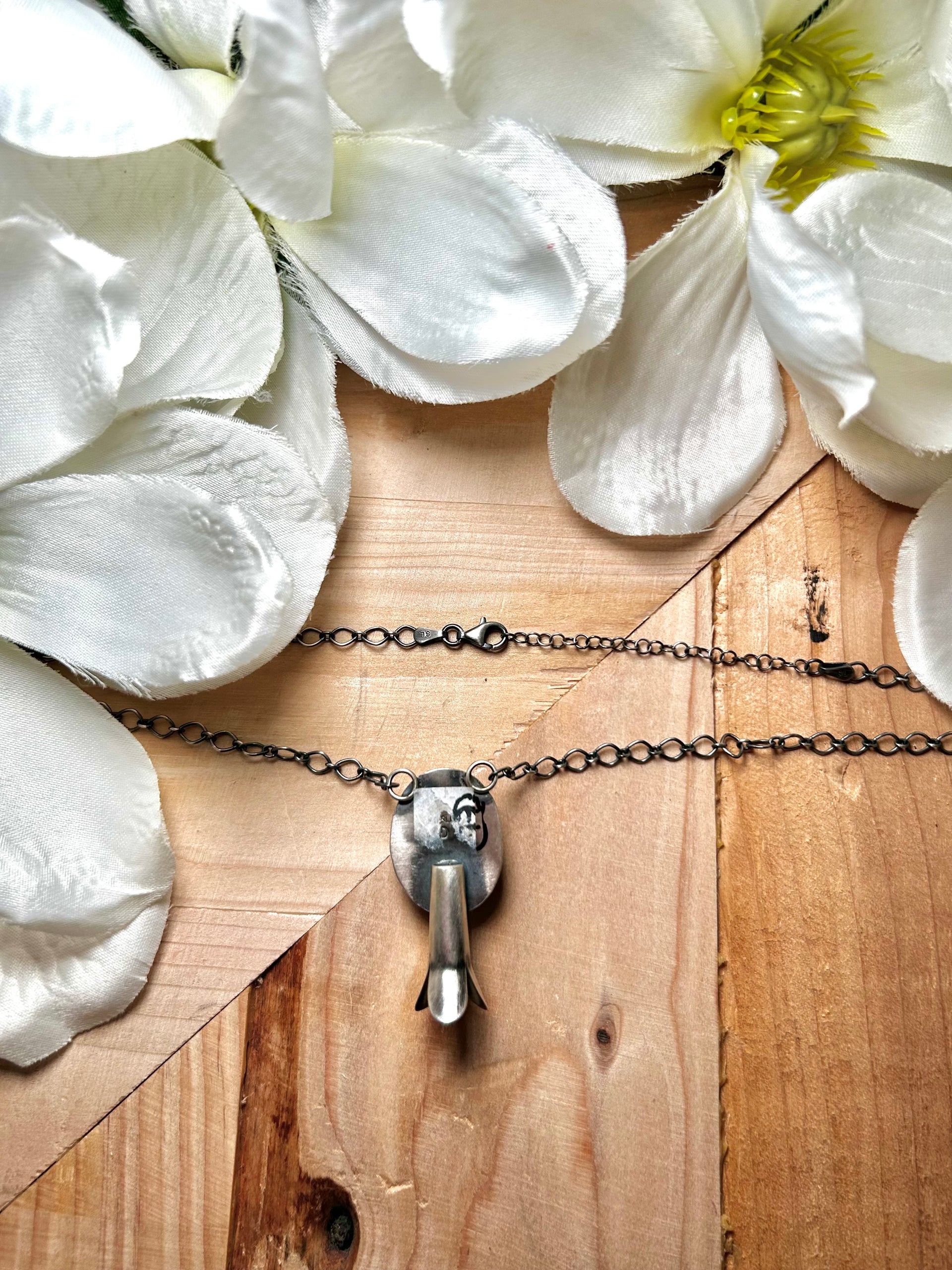 Navajo Made White Buffalo & Sterling Silver Necklace