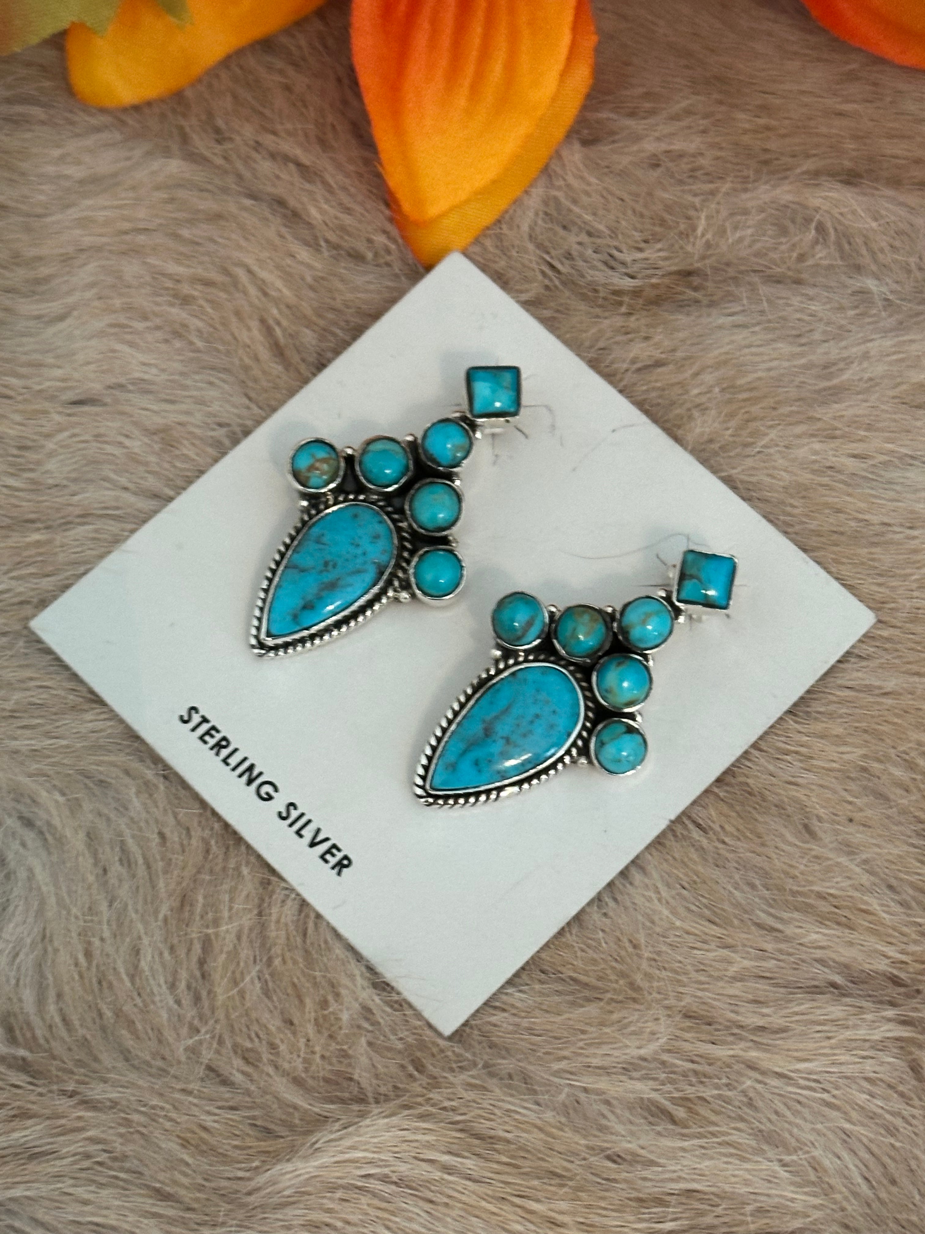 Southwest Handmade Kingman Turquoise & Sterling Silver Post Earrings