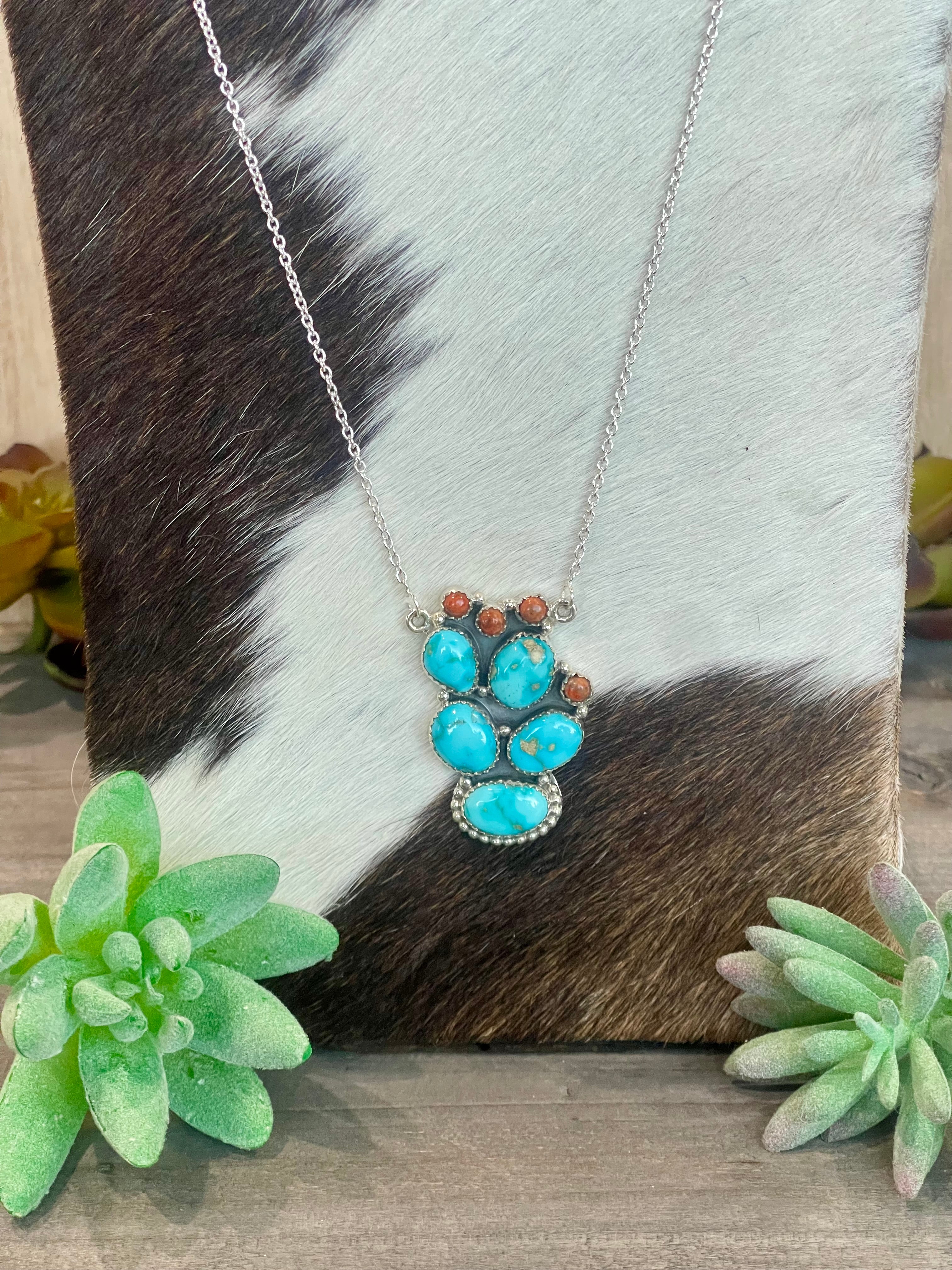 Southwest Handmade Sonoran Mountain Turquoise & Sterling Silver Cluster Necklace