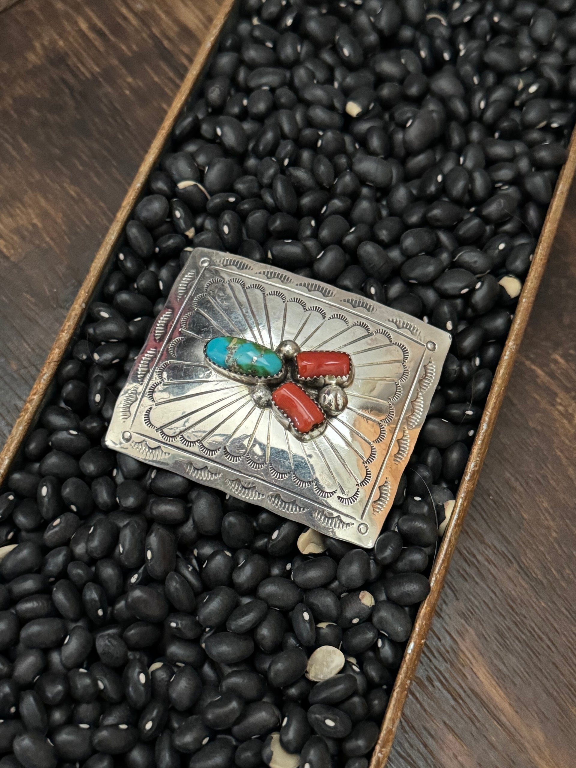 Navajo Made Multi Stone & Sterling Silver Buckle
