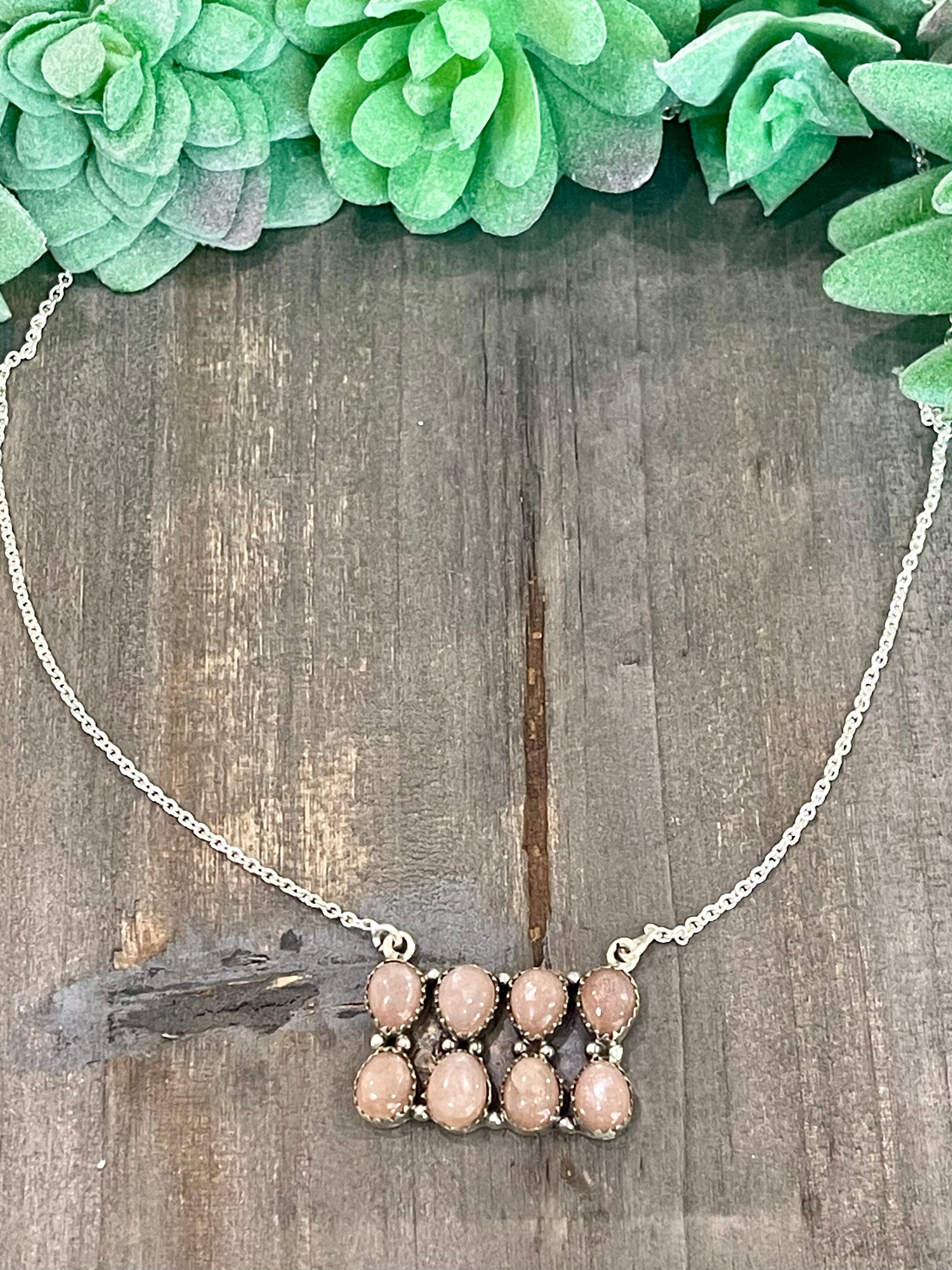 Southwest Handmade Chocolate Moonstone & Sterling Silver Cluster Bar Necklace