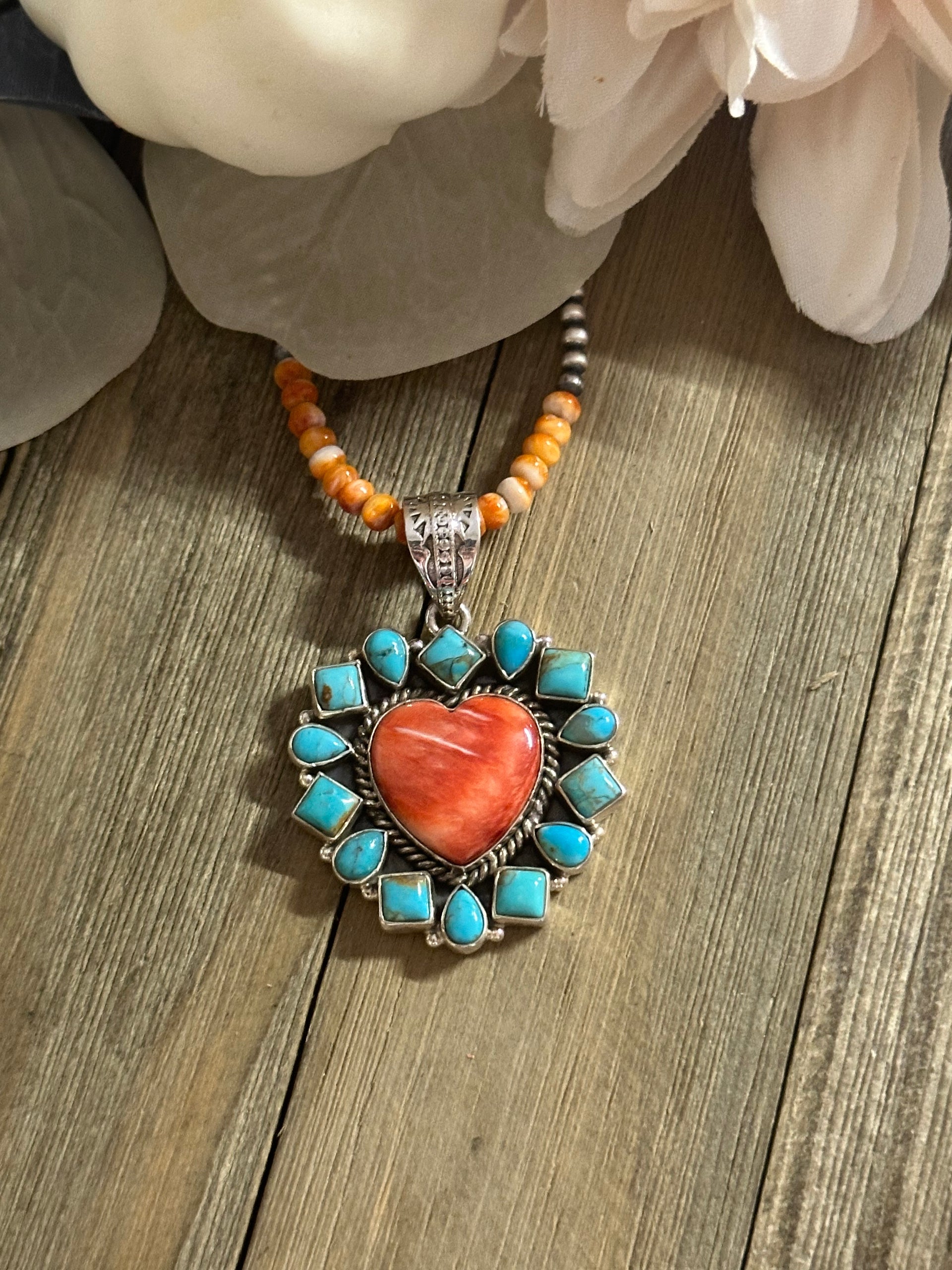 Southwest Handmade Multi Stone & Sterling Silver Heart Pendant