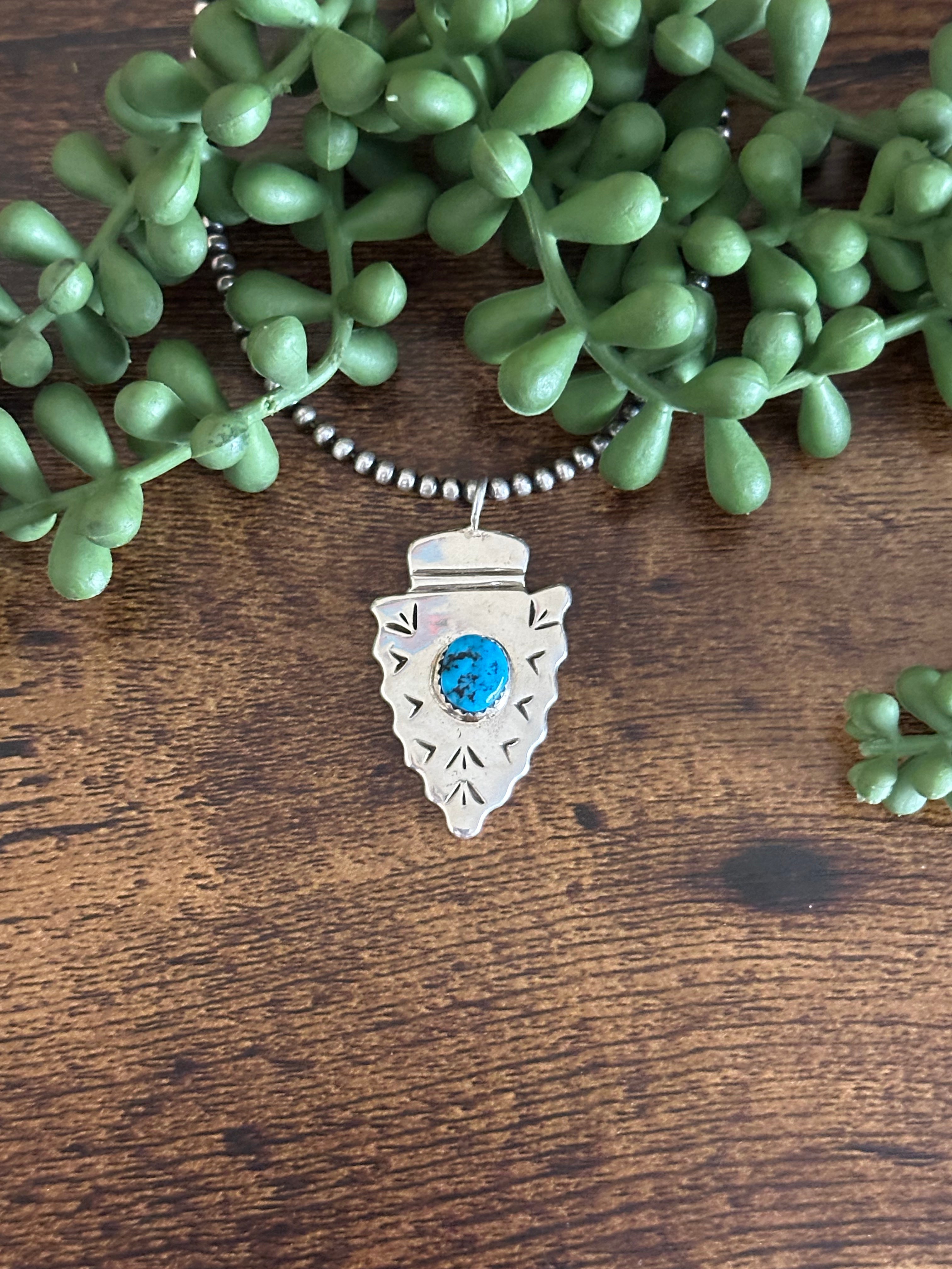 Navajo Handmade Kingman Turquoise & Sterling Silver Arrow Pendants