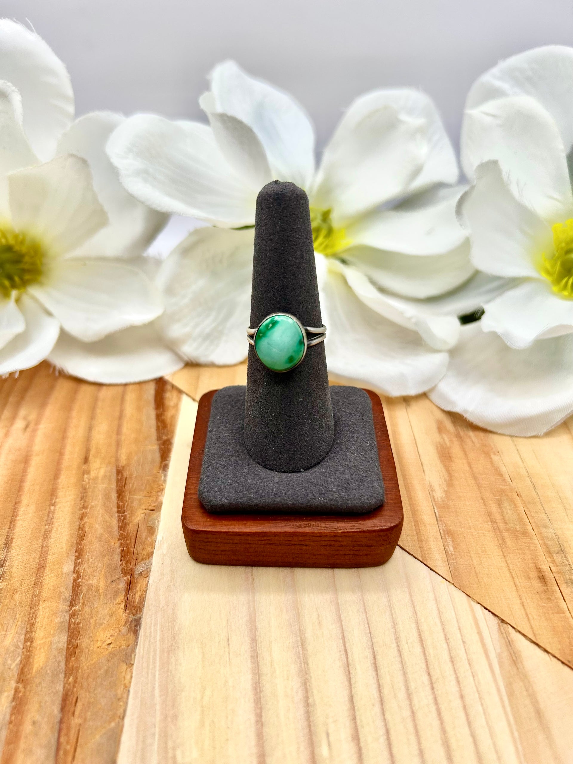 Navajo Made Sonoran Gold Turquoise  & Sterling Silver Ring Size 7.5